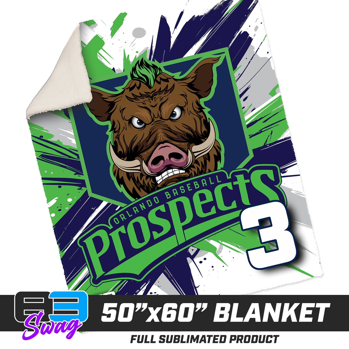 50”x60” Plush Sherpa Blanket - Orlando Baseball Prospects - War Hogs V.2016
