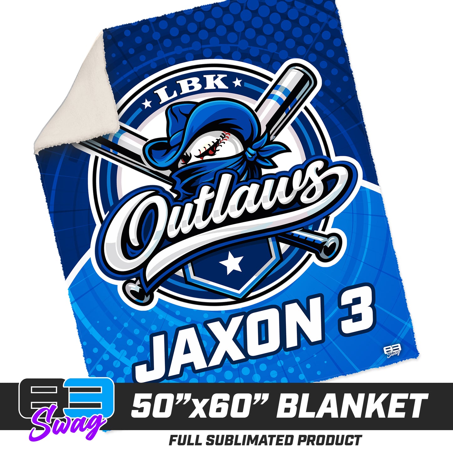 CUSTOM - 50”x60” Plush Sherpa Blanket - LBK Outlaws Baseball