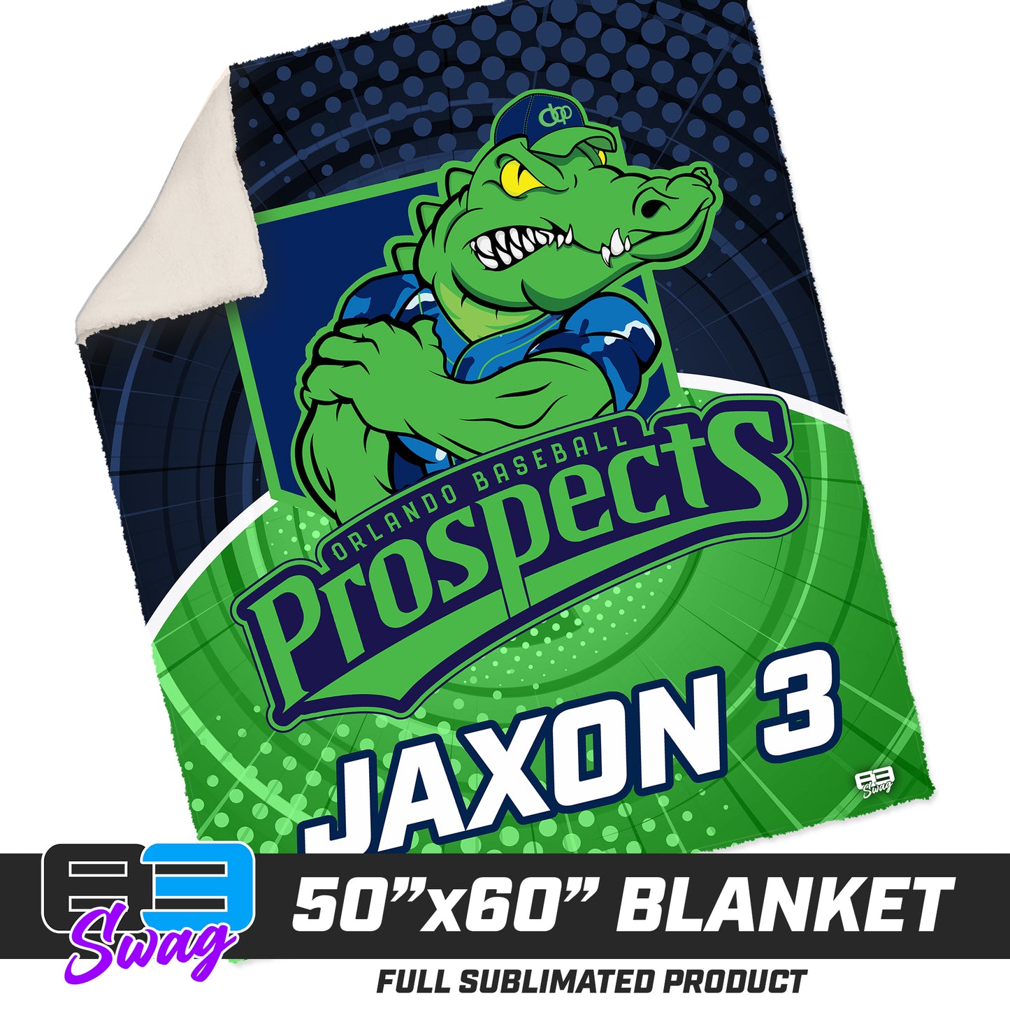 CUSTOM - 50”x60” Plush Sherpa Blanket - Orlando Prospects Baseball - OBP - Swamp Kings