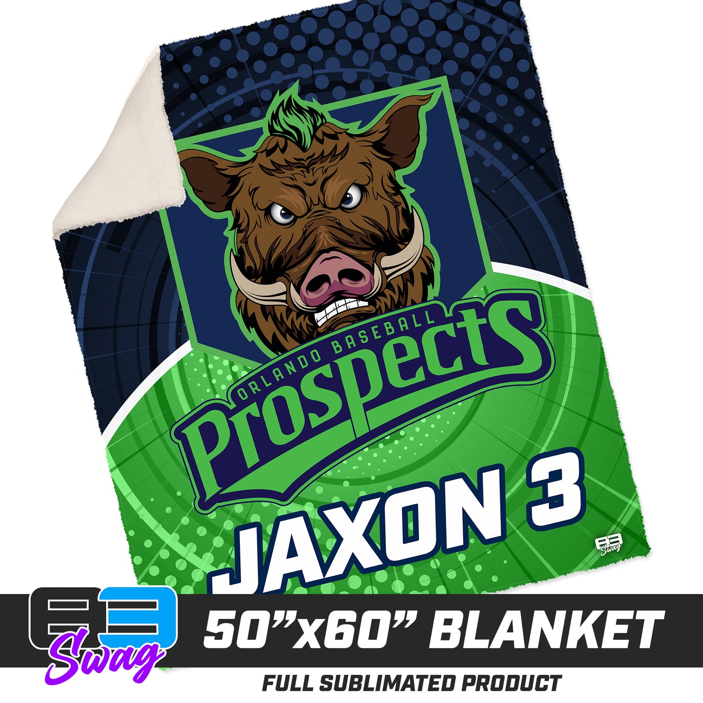 CUSTOM - 50”x60” Plush Sherpa Blanket - Orlando Prospects Baseball - OBP - War Hogs