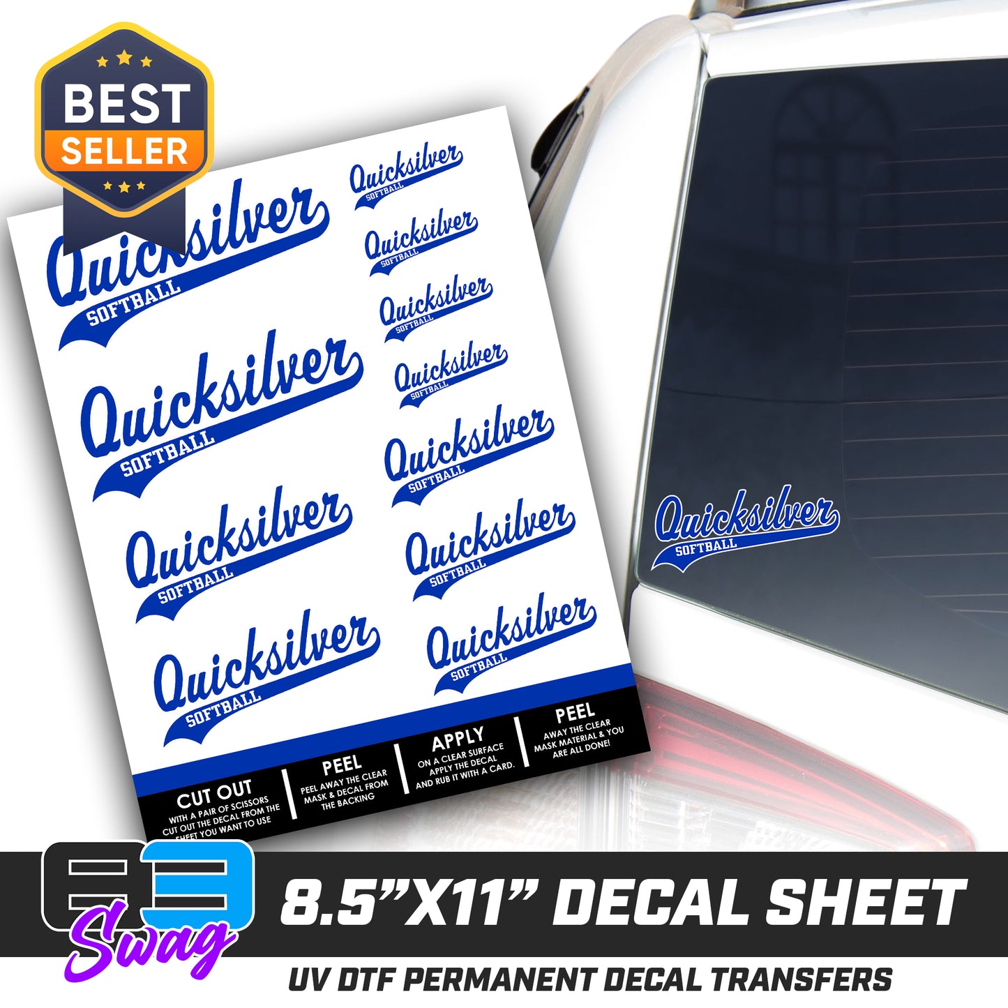Logo Decal Pack Sheet - Quicksilver Softball