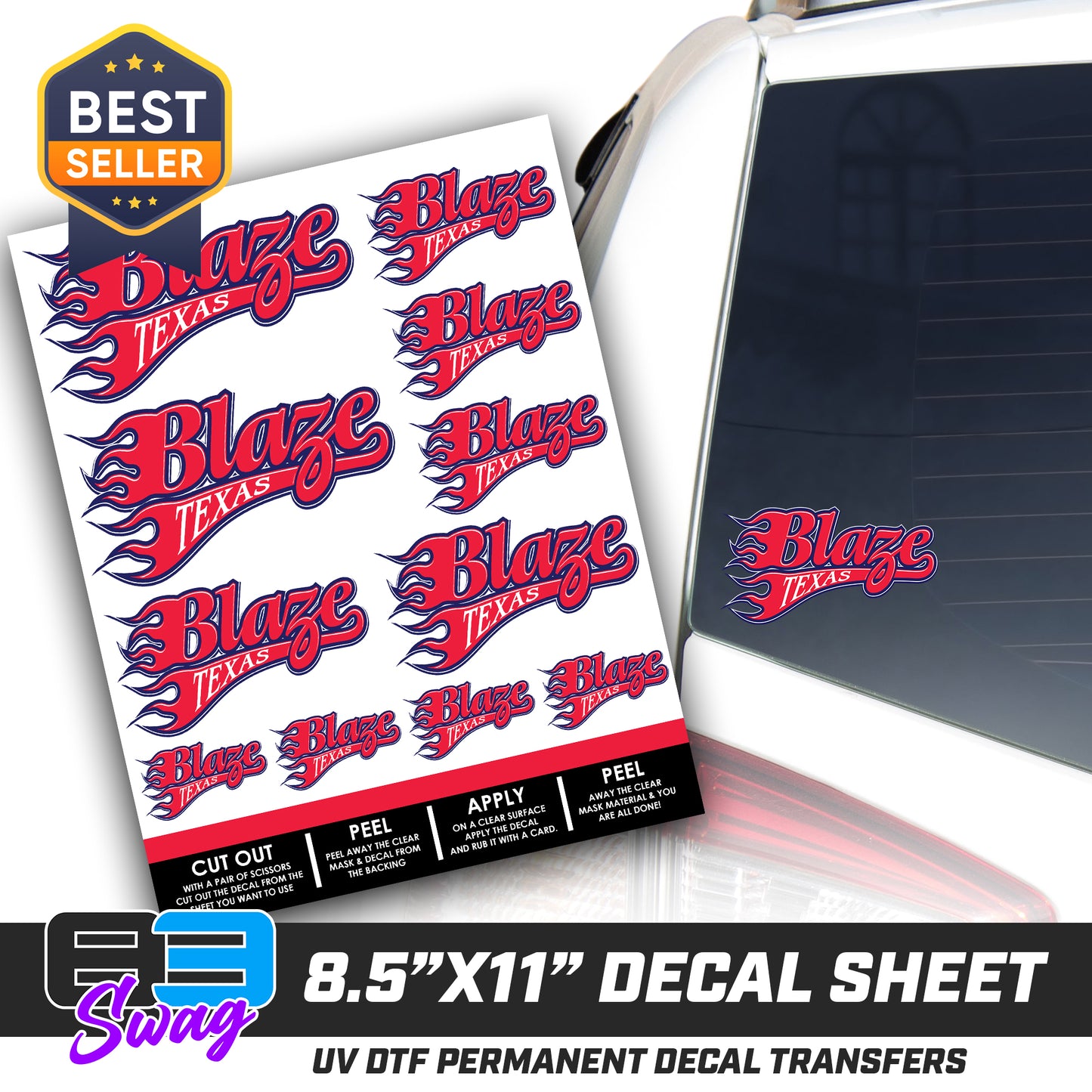 Logo Decal Pack Sheet - Texas Blaze Softball