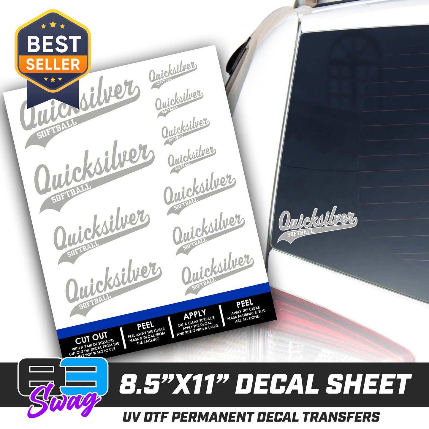 Logo Decal Pack Sheet - Quicksilver Softball