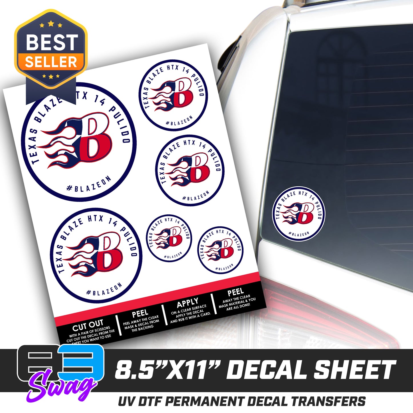 Logo Decal Pack Sheet - Texas Blaze Softball