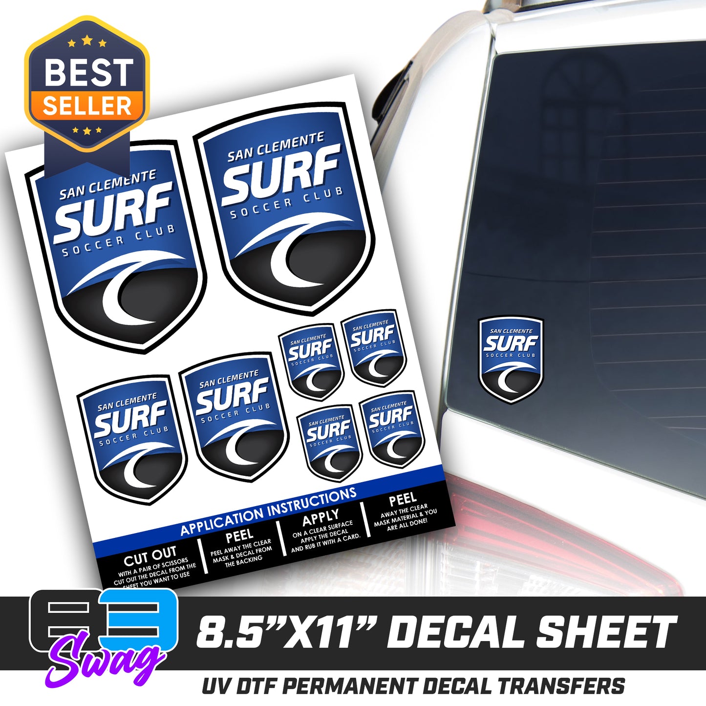 Logo Decal Pack Sheet - San Clemente Surf Soccer Club