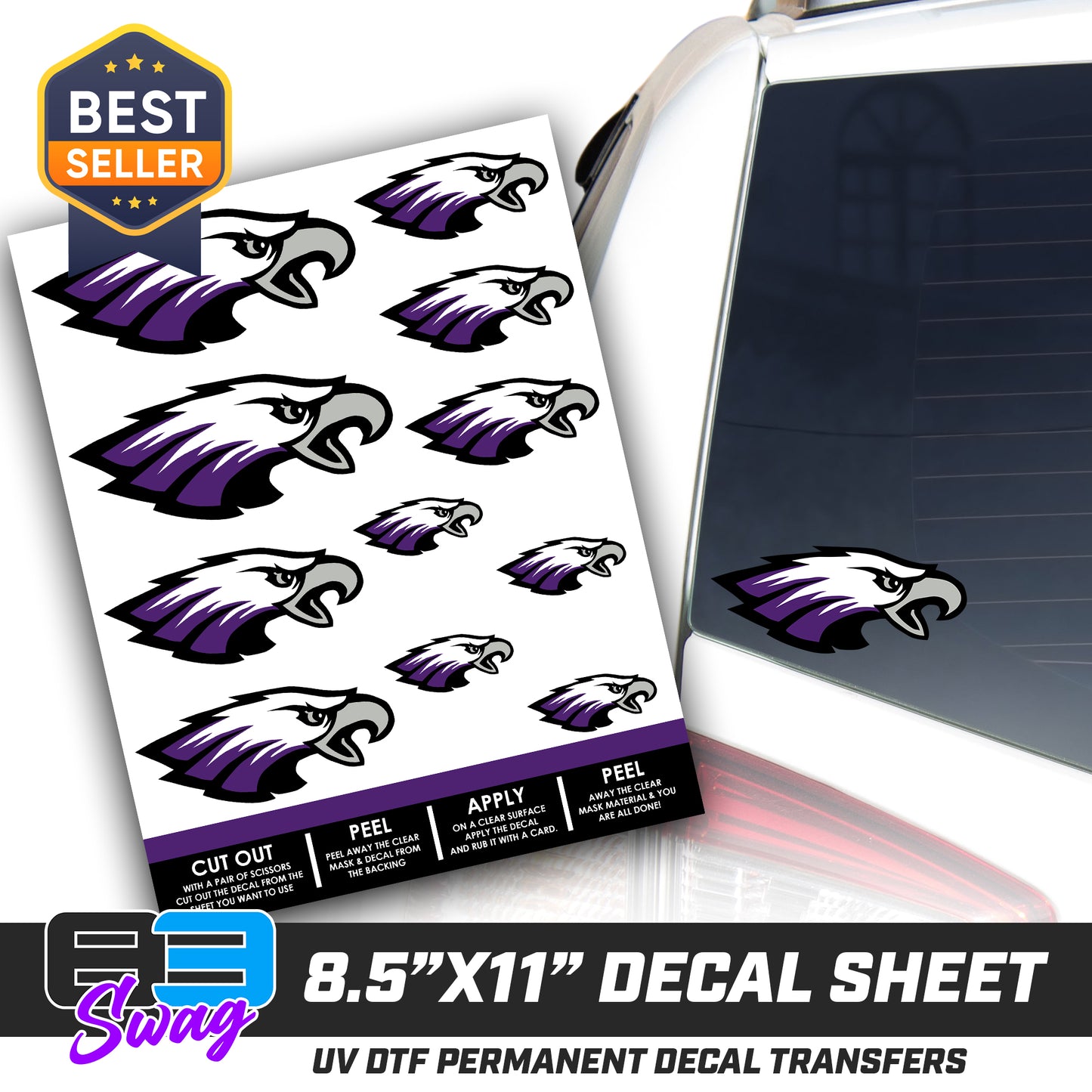 Logo Decal Pack Sheet - Bellmawr Purple Eagles