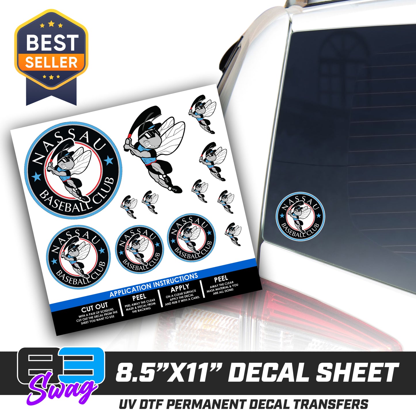 DTF Decal Sheet - 10x10 Sheet - Cut, Peel & Stick! - NBC Gnats Baseball