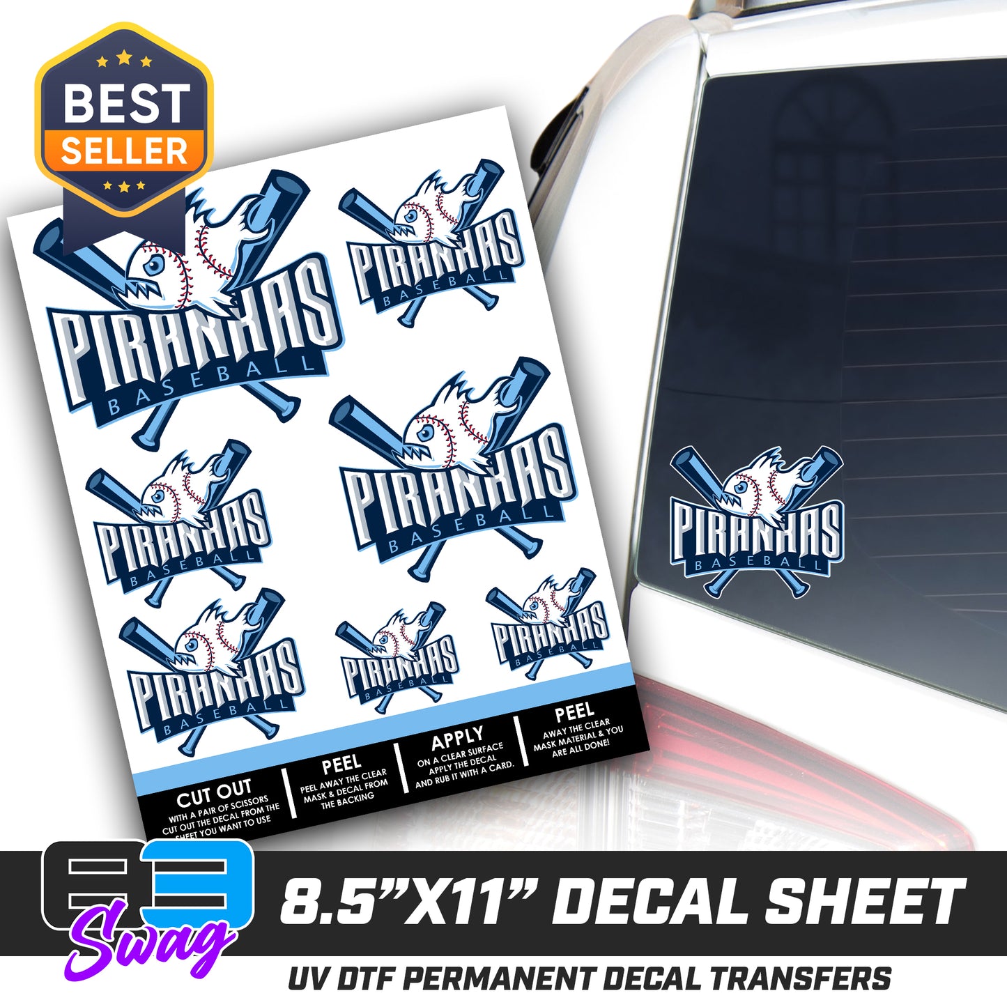 Logo Decal Pack Sheet - Piranhas Baseball
