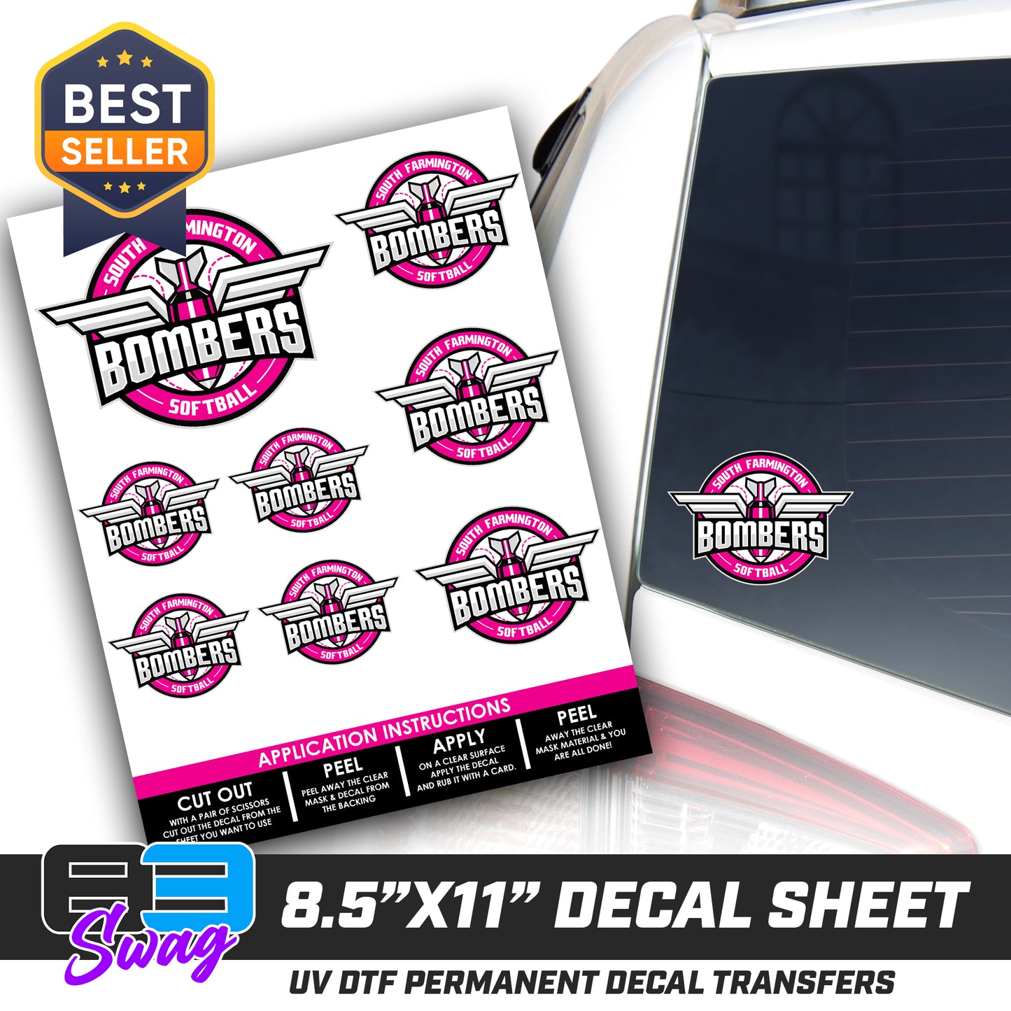 Logo Decal Pack Sheet - South Farmington Bombers Softball