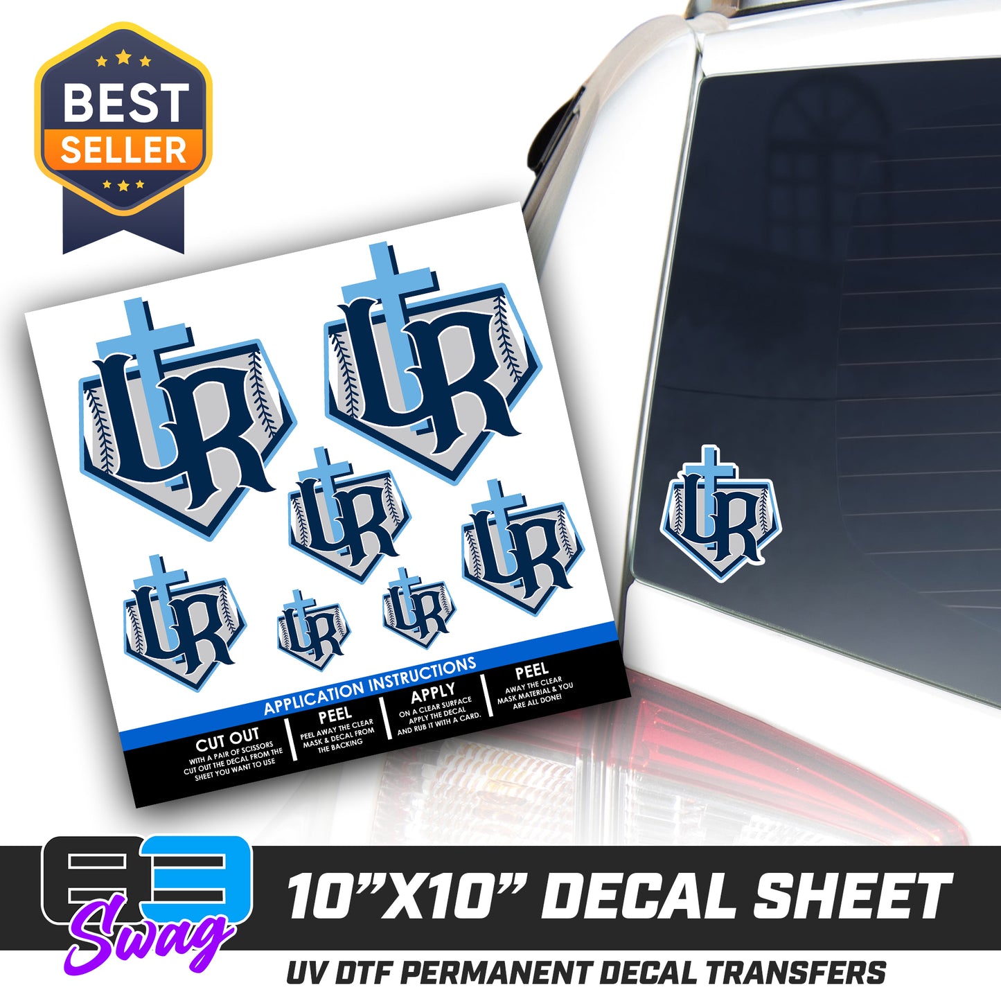 DTF Decal Sheet - 10x10 Sheet - Cut, Peel & Stick! - Reign Baseball