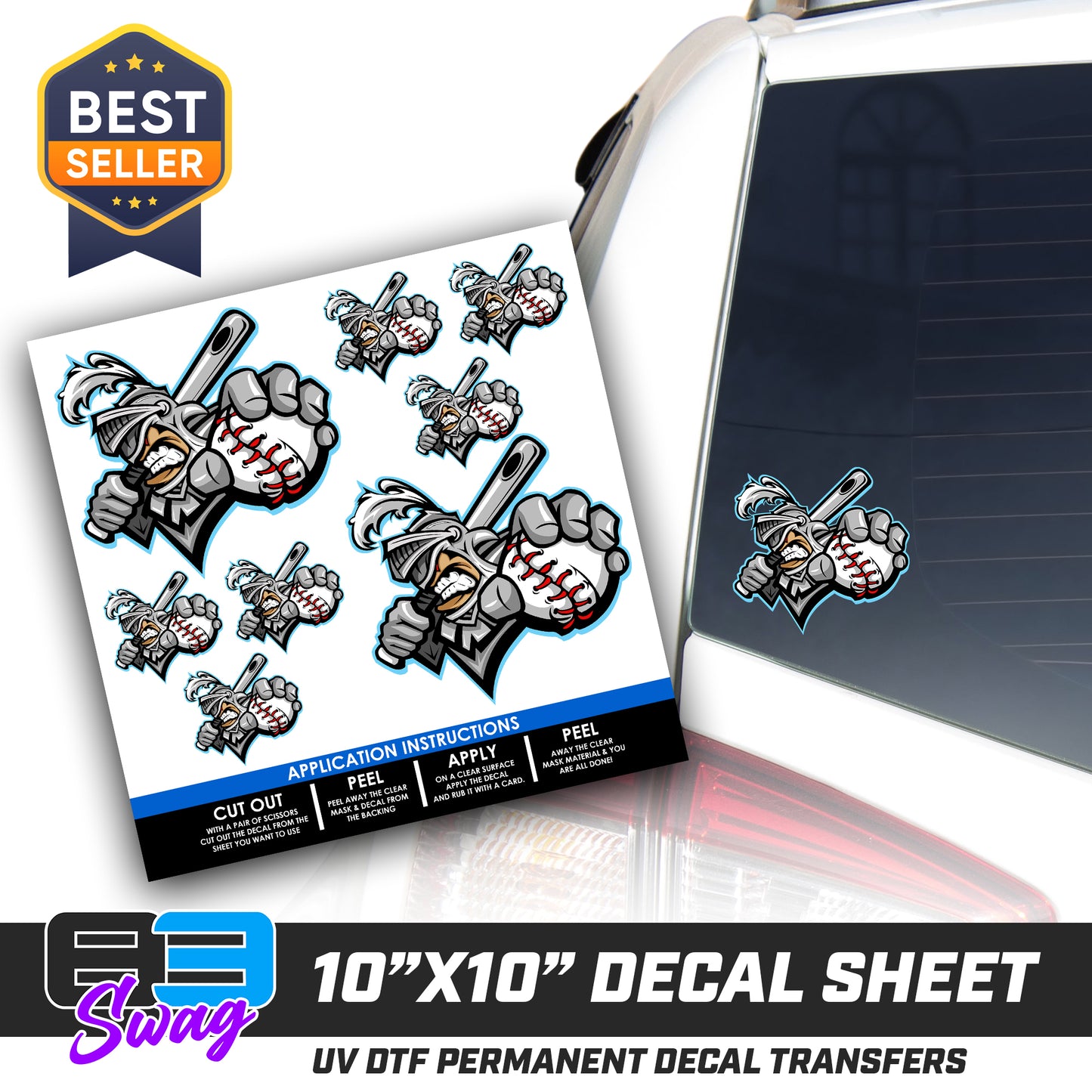 DTF Decal Sheet - 10x10 Sheet - Cut, Peel & Stick! - Knights Baseball