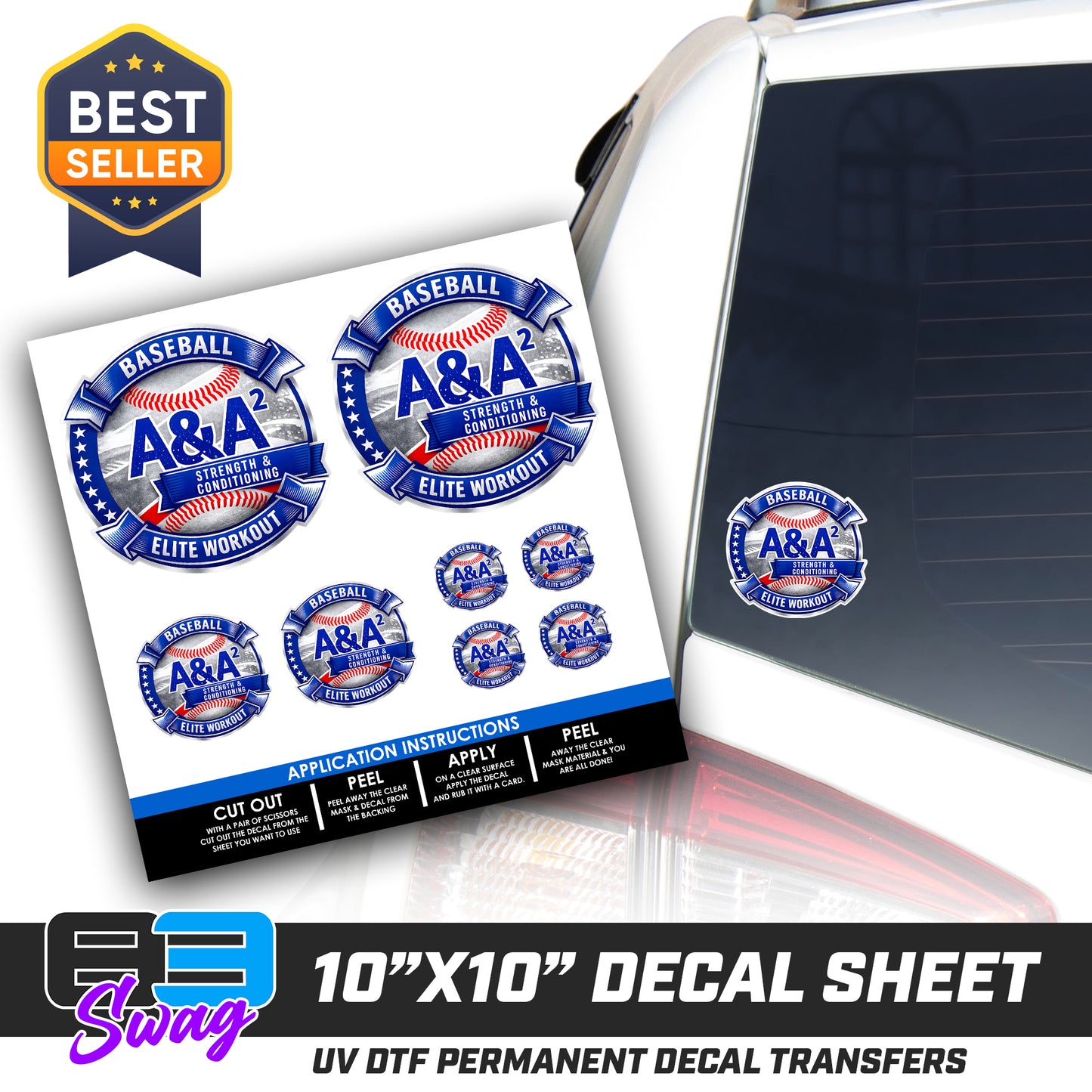 DTF Decal Sheet - 10x10 Sheet - Cut, Peel & Stick! - A&A Baseball Elite