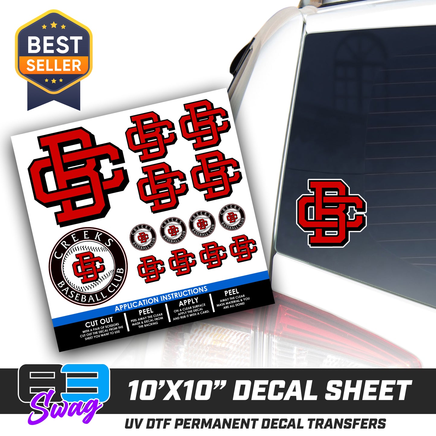 DTF Decal Sheet - 10x10 Sheet - Cut, Peel & Stick! - Creeks Baseball Club - CBC