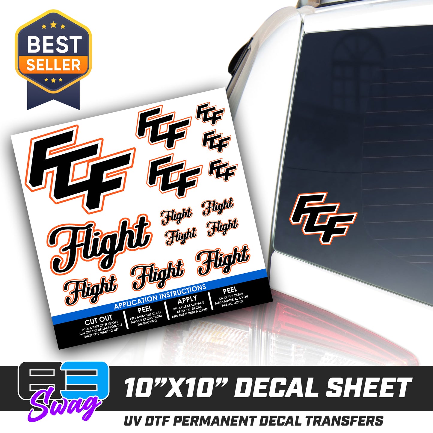 DTF Decal Sheet - 10x10 Sheet - Cut, Peel & Stick! - FCF Flight Baseball