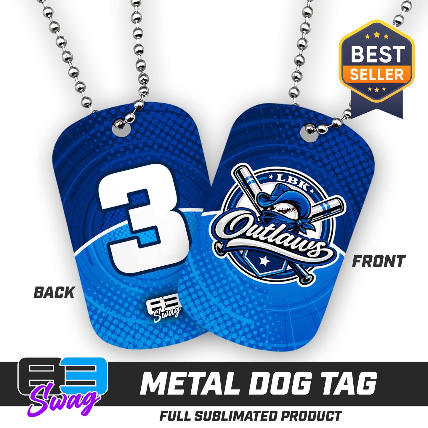 CUSTOM - Double Sided Dog Tag - LBK Outlaws Baseball