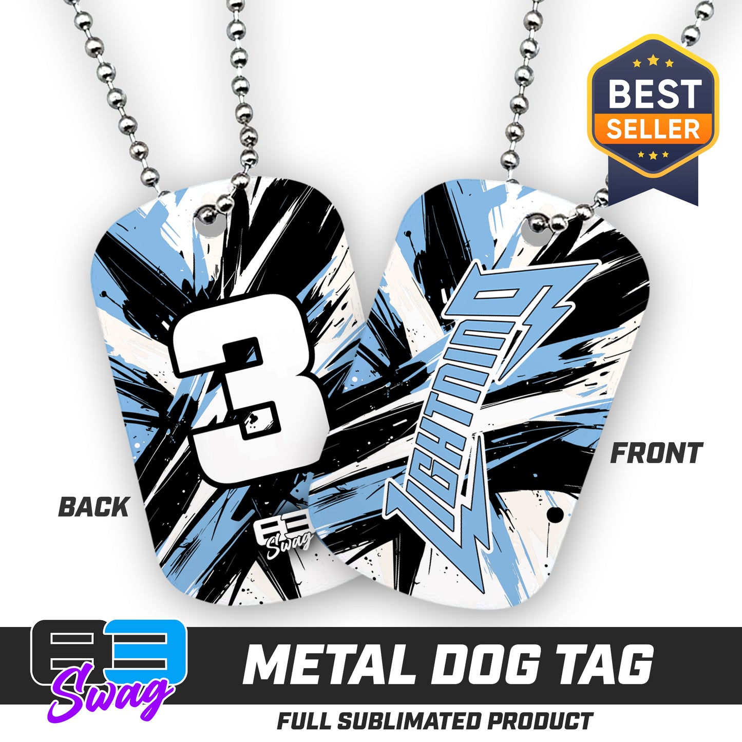 Double Sided Dog Tag - Lightning Baseball