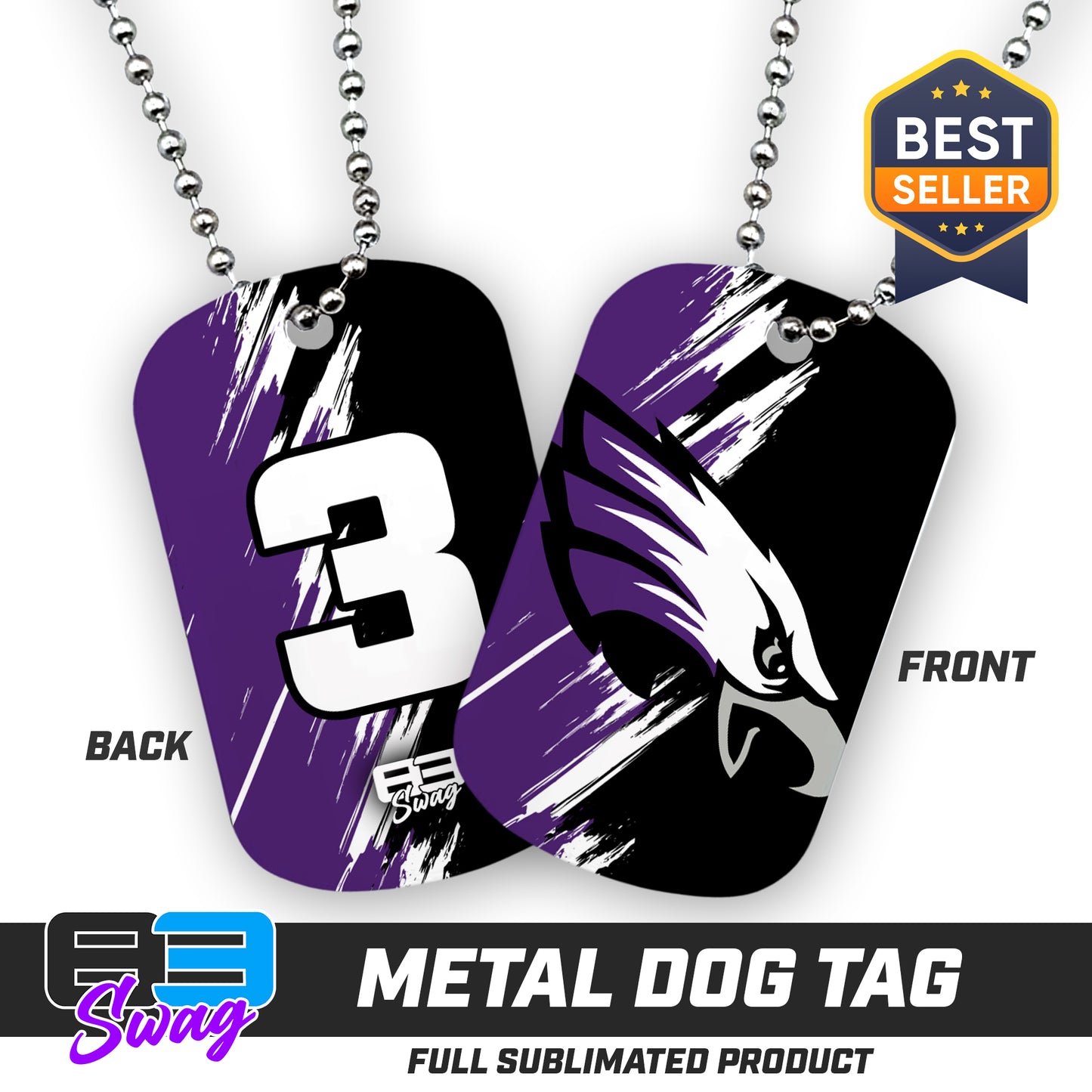 Double Sided Dog Tag - Bellmawr Purple Eagles