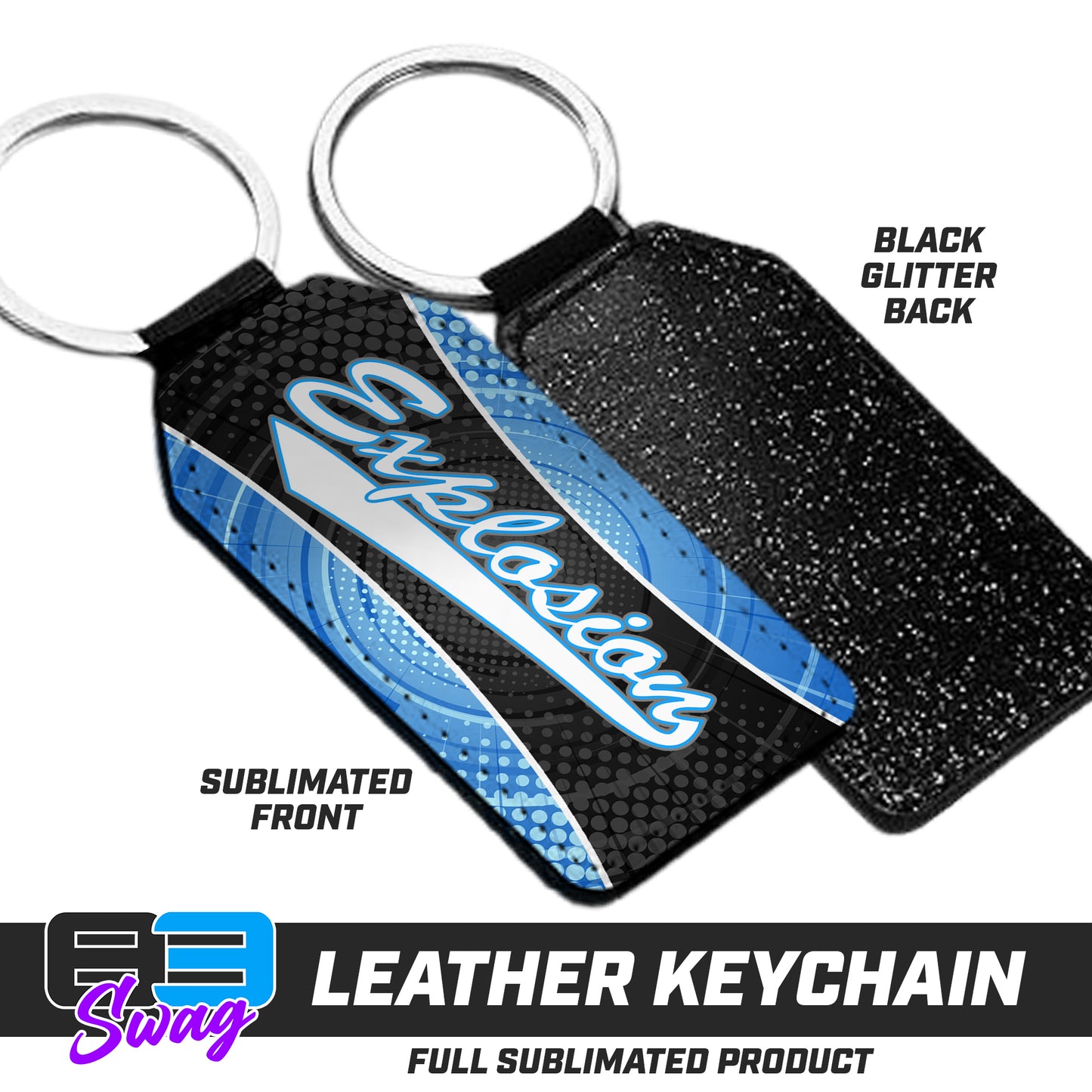 CUSTOM - 3.15" x 1.65" Leather Keychain - Explosion Softball