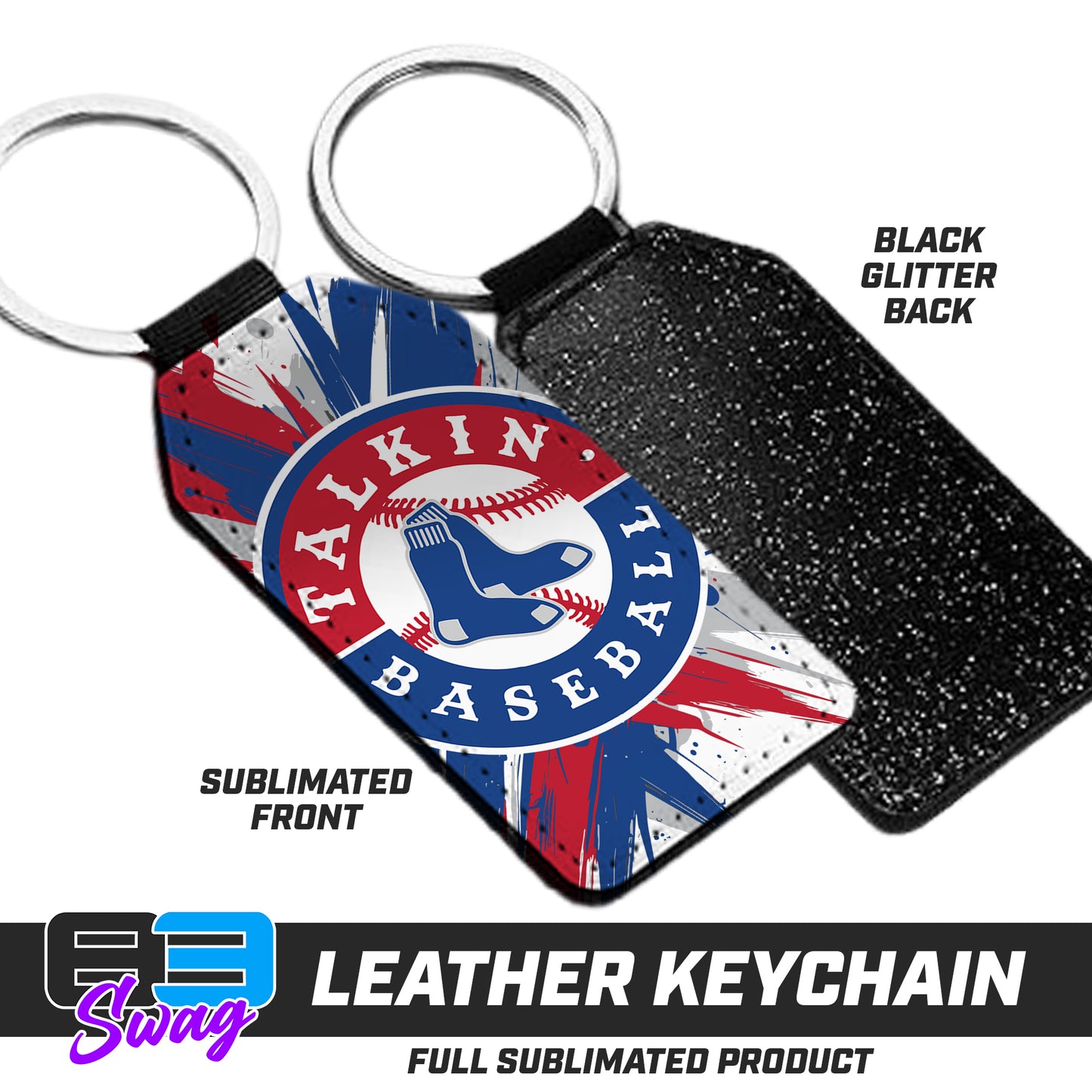 CUSTOM - 3.15" x 1.65" Leather Keychain - Talkin Baseball