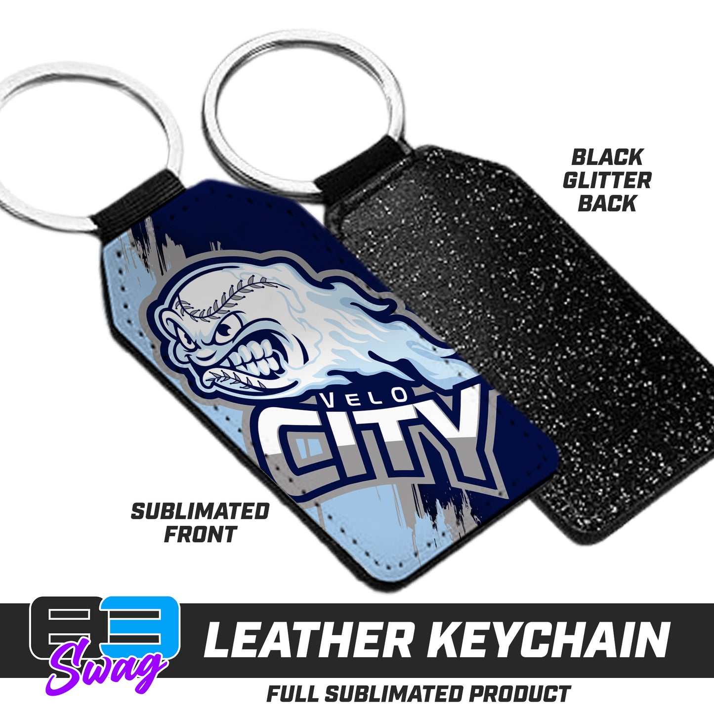 3.15" x 1.65" Leather Keychain - Velocity Baseball