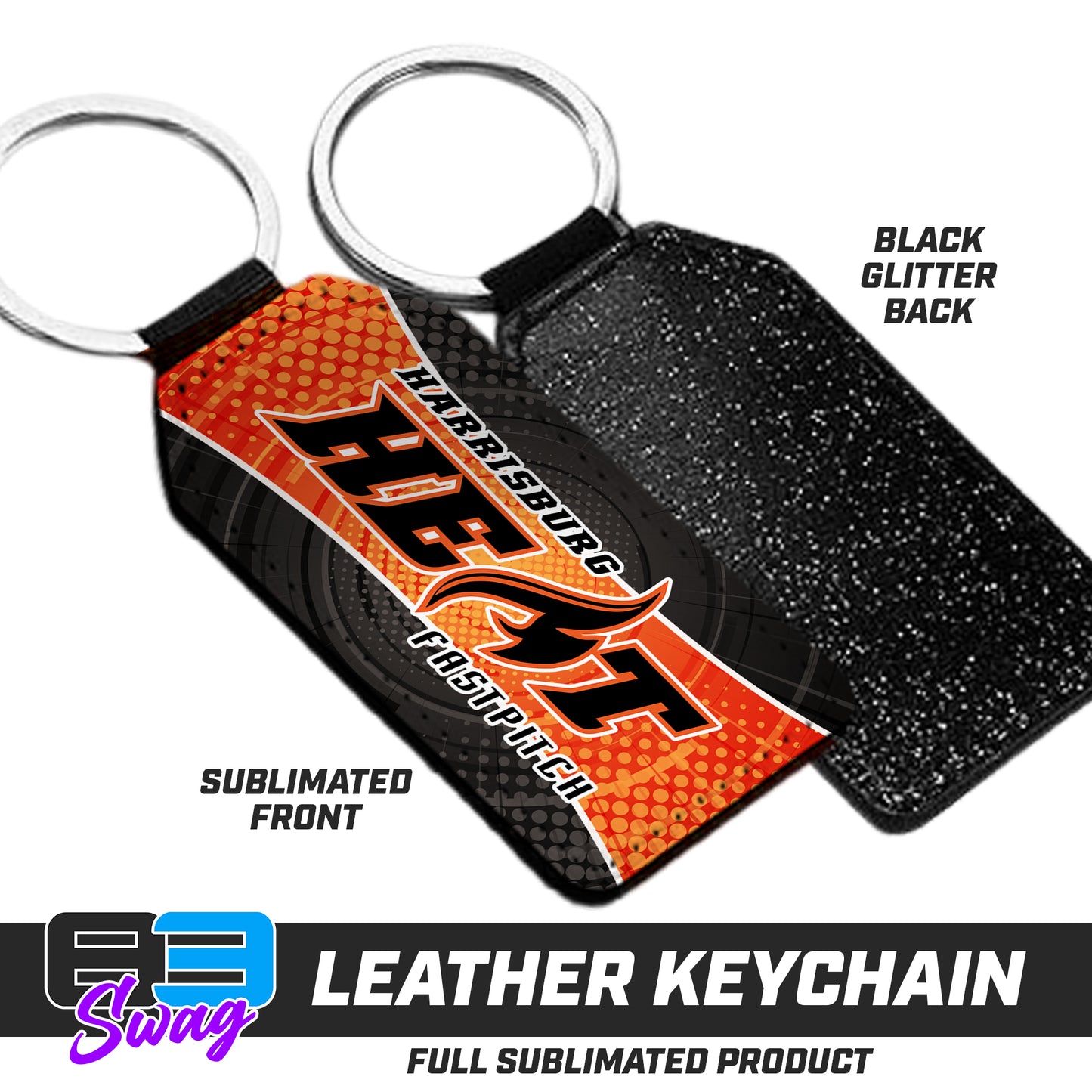 CUSTOM - 3.15" x 1.65" Leather Keychain - Harrisburg Heat Softball