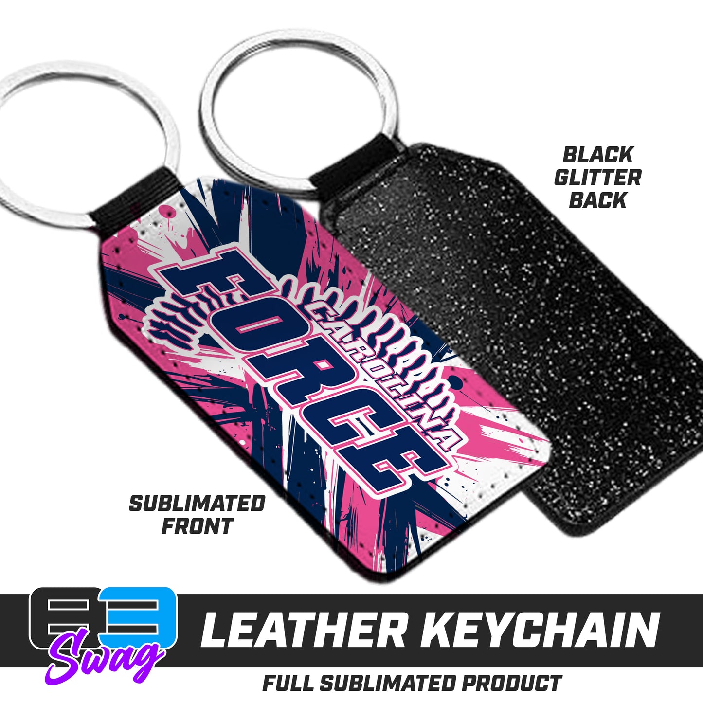 3.15" x 1.65" Leather Keychain - Carolina Force Softball