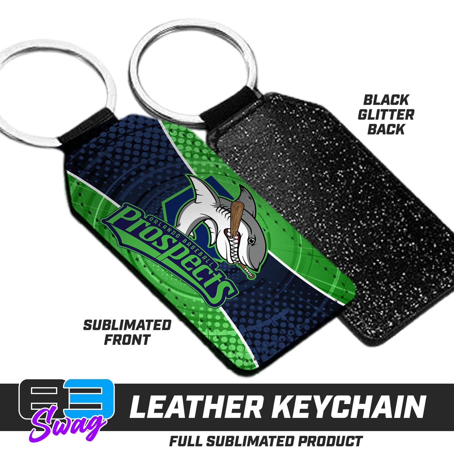 CUSTOM - 3.15" x 1.65" Leather Keychain - Orlando Baseball Prospects - OBP - Land Sharks