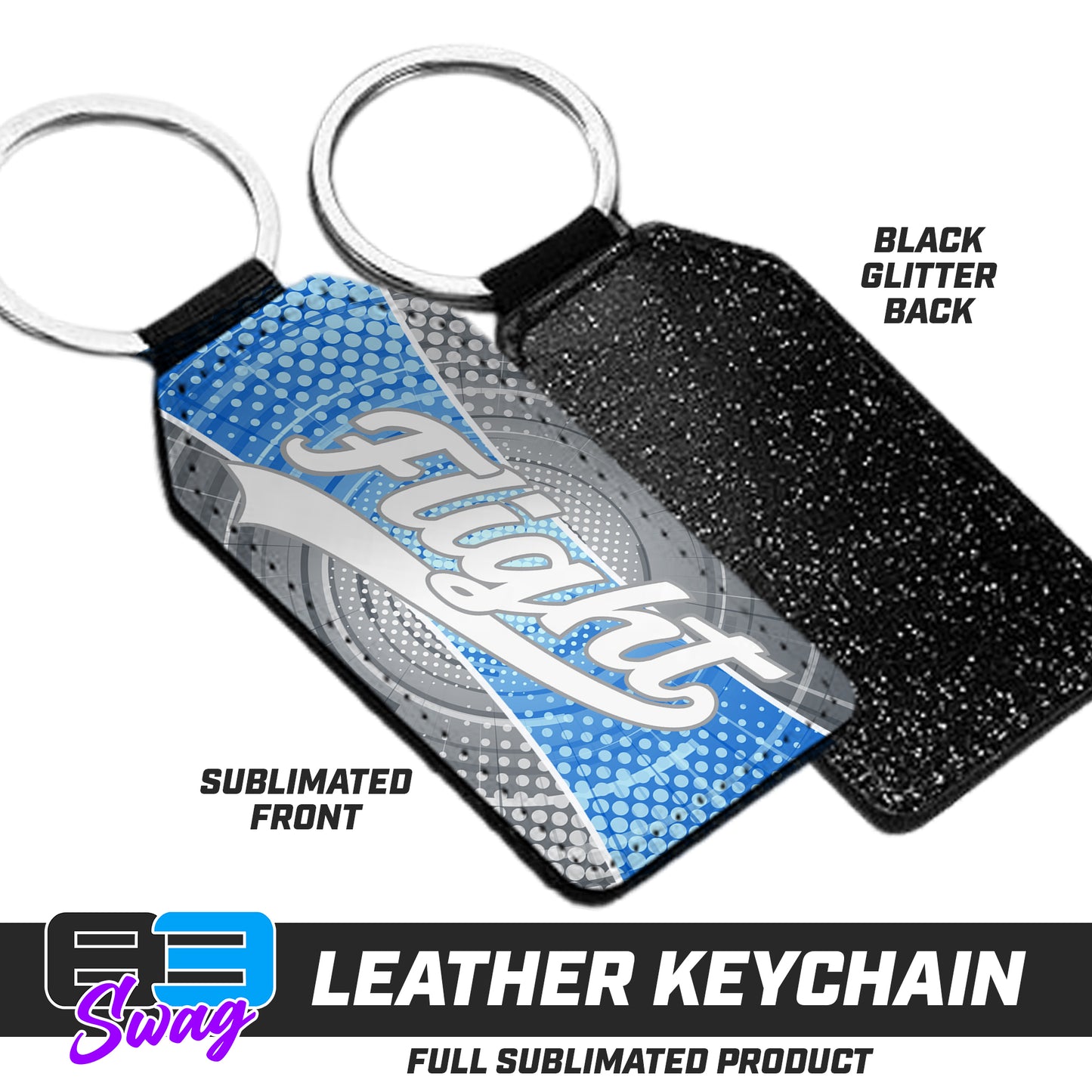 CUSTOM - 3.15" x 1.65" Leather Keychain - FCF Flight Baseball Blue