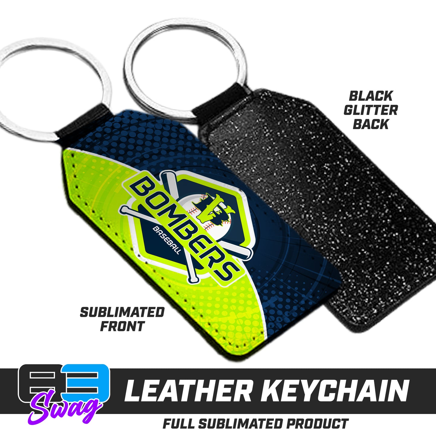 CUSTOM - 3.15" x 1.65" Leather Keychain - VB Bombers Baseball