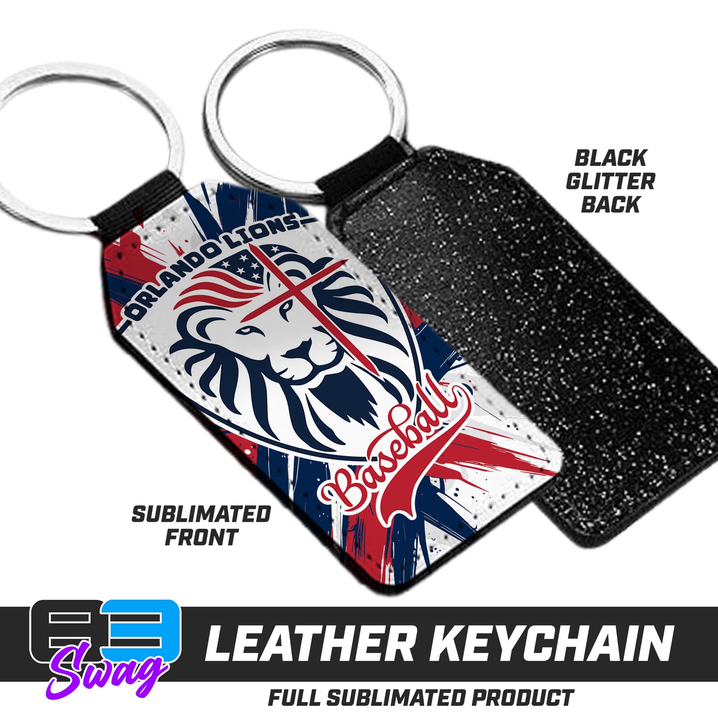 3.15" x 1.65" Leather Keychain - Orlando Lions Baseball