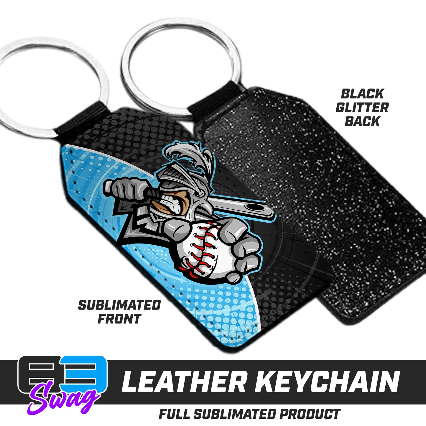 CUSTOM - 3.15" x 1.65" Leather Keychain - Knights Baseball