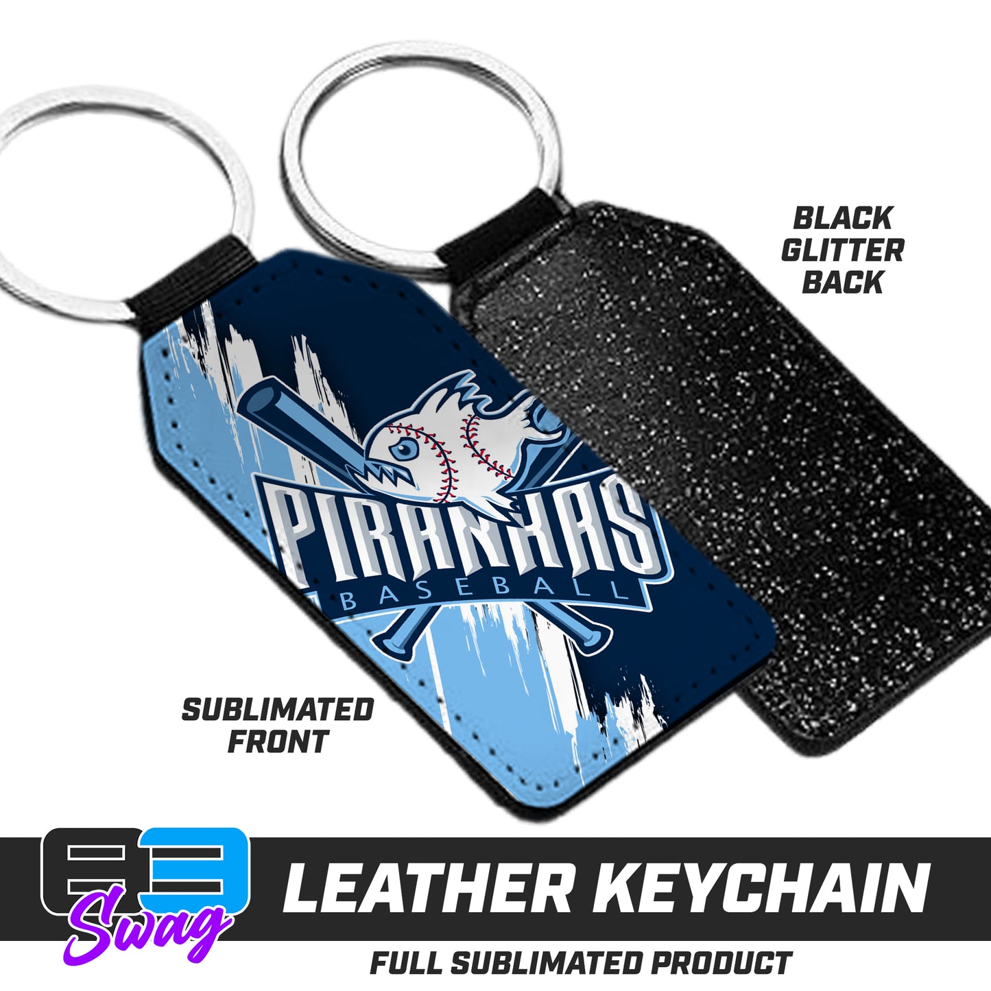 3.15" x 1.65" Leather Keychain - Piranhas Baseball