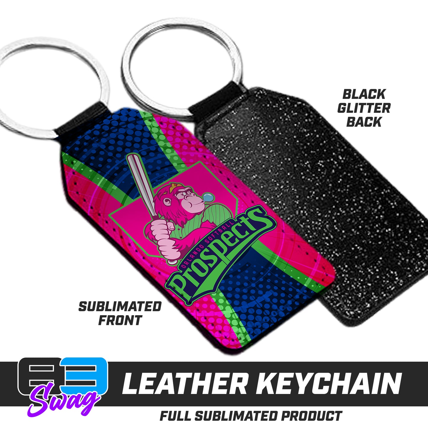 CUSTOM - 3.15" x 1.65" Leather Keychain - OSP Gorilla Queens Softball