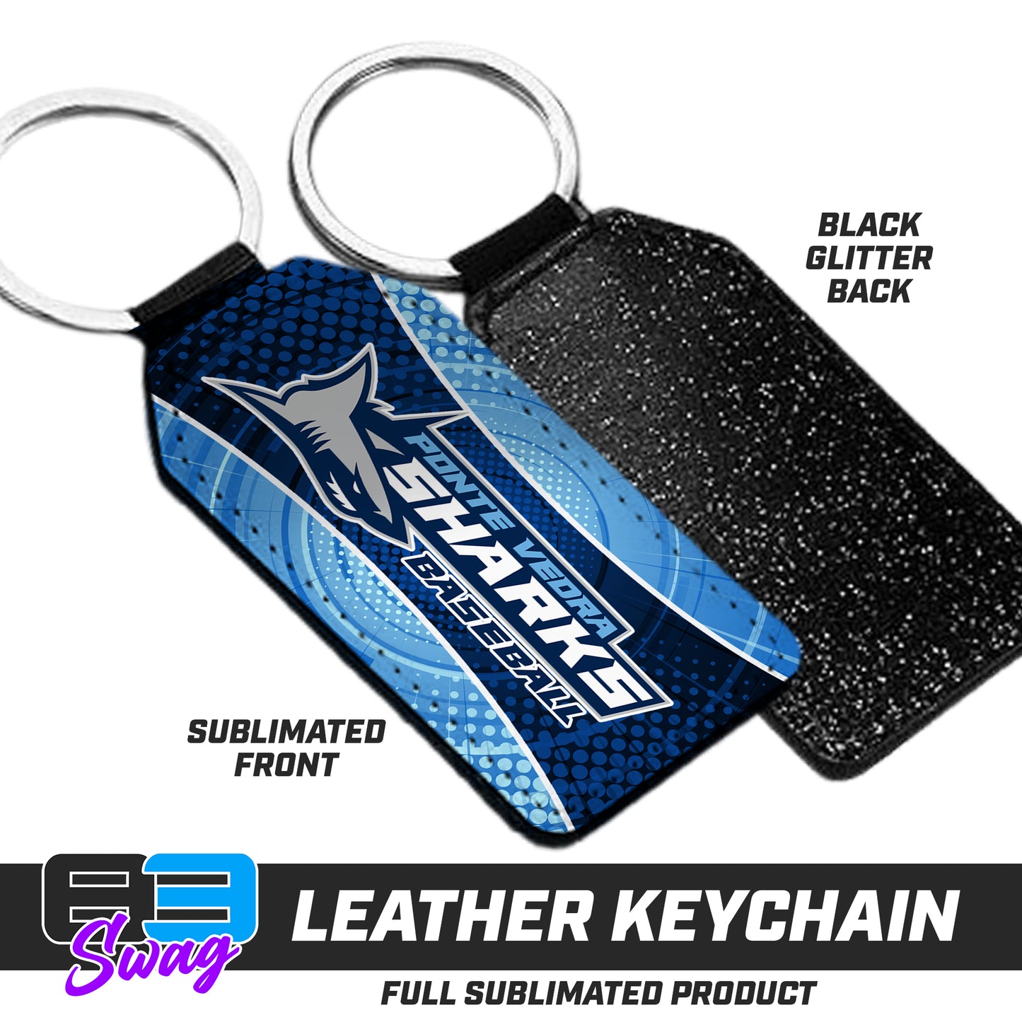 CUSTOM - 3.15" x 1.65" Leather Keychain - PVAA Sharks Baseball
