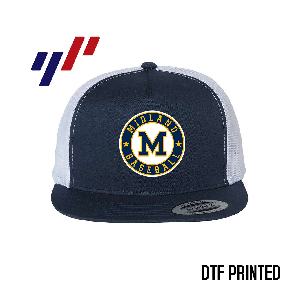 Yupoong 6006 Adult 5-Panel Classic Trucker Hat - DTF PRINTED - Midland Baseball