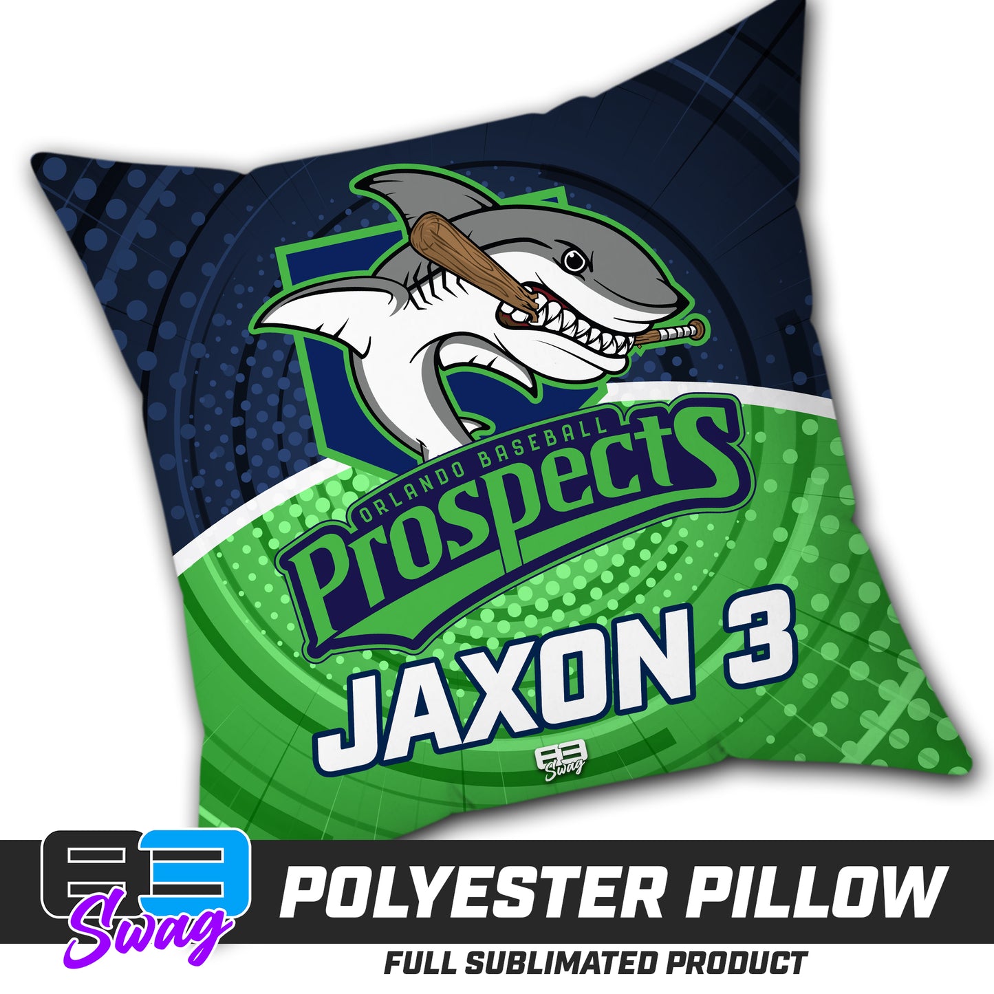 CUSTOM - Double Sided Polyester Square Pillow - Orlando Baseball Prospects - OBP - Land Sharks