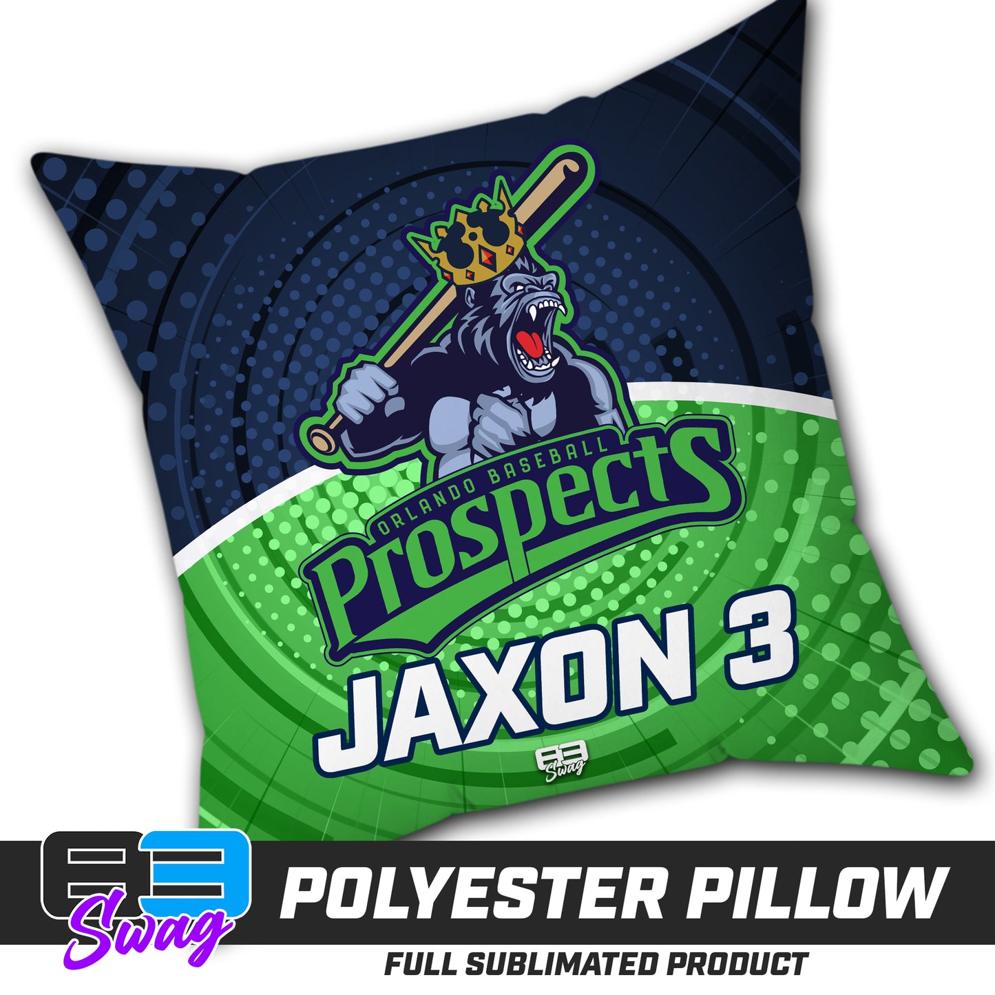 CUSTOM - Double Sided Polyester Square Pillow - Orlando Baseball Prospects - OBP - Gorilla Kings
