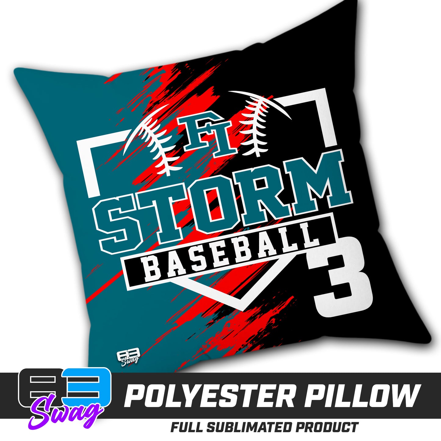 Double Sided Polyester Square Pillow - Fleming Island Storm Baseball