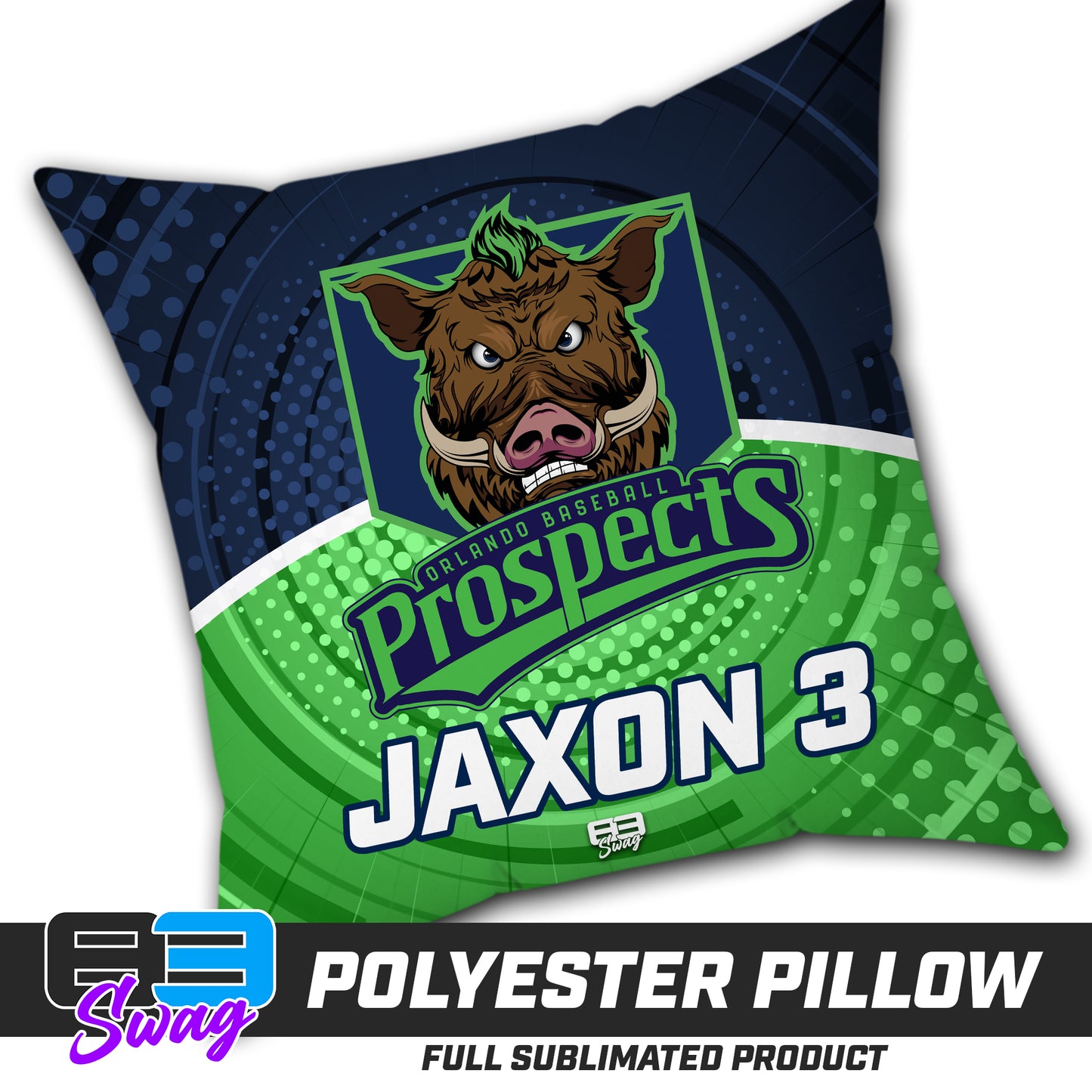CUSTOM - Double Sided Polyester Square Pillow - Orlando Prospects Baseball - OBP - War Hogs