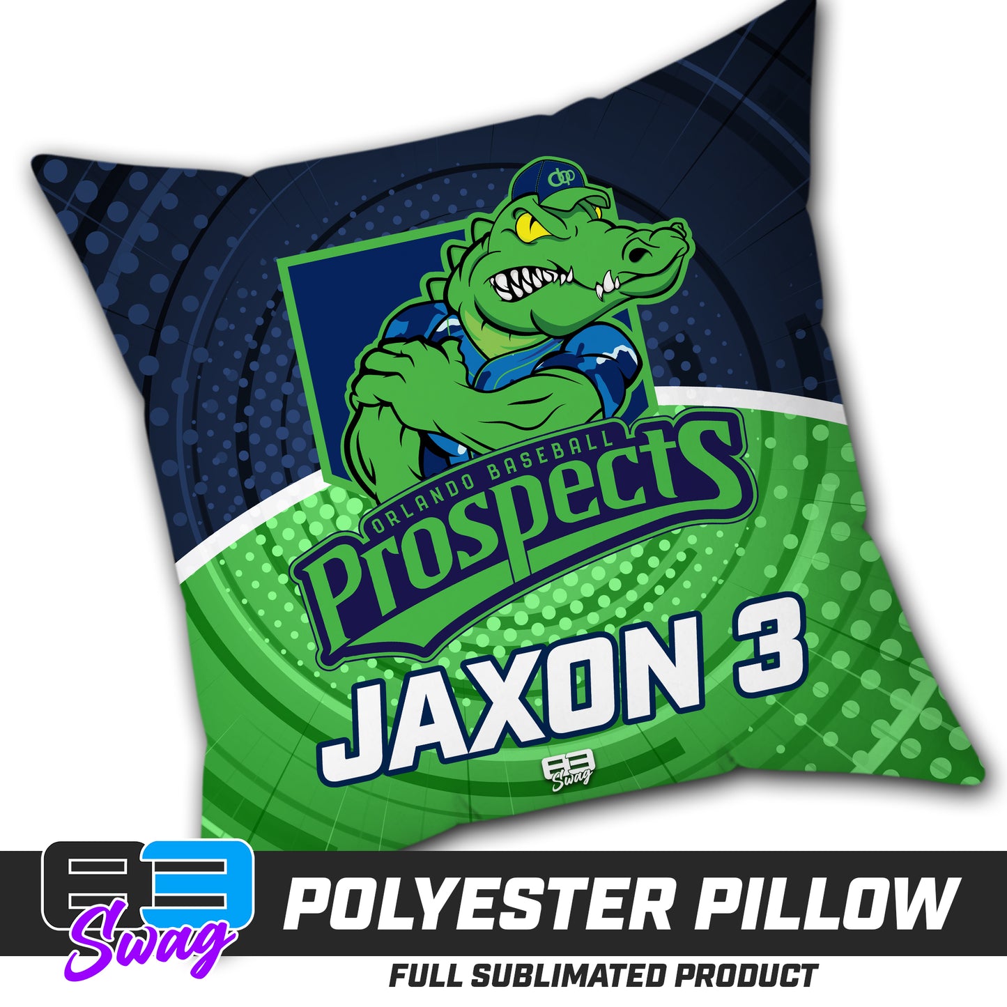 CUSTOM - Double Sided Polyester Square Pillow - Orlando Prospects Baseball - OBP - Swamp Kings