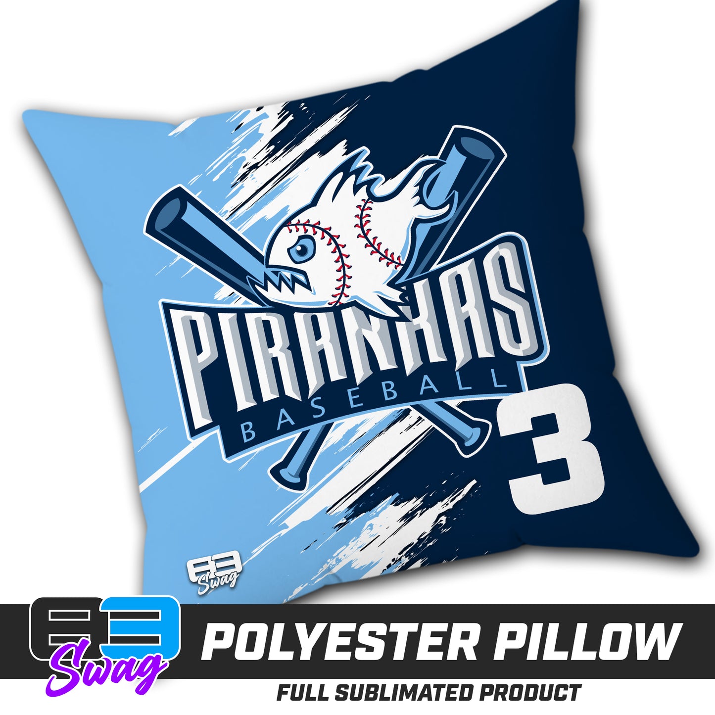 Double Sided Polyester Square Pillow - Piranhas Baseball
