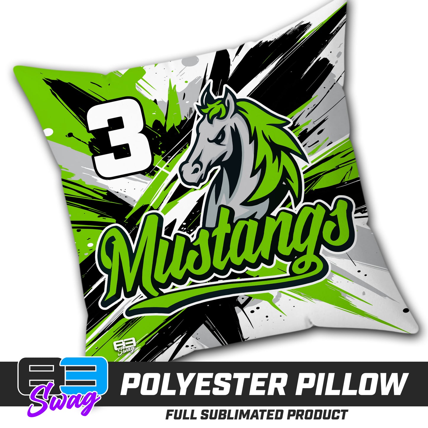 Double Sided Polyester Square Pillow - Mustangs