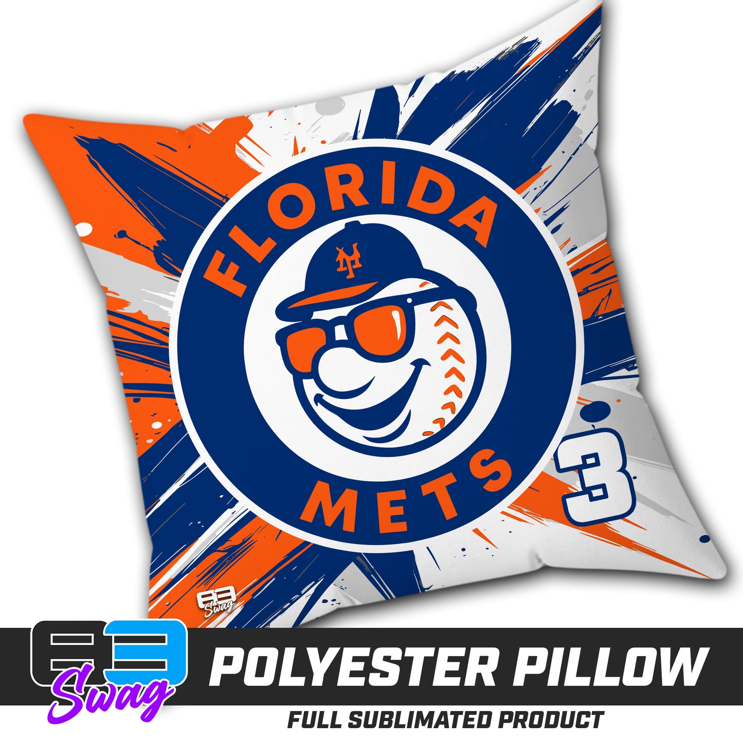 Double Sided Polyester Square Pillow - Florida Mets Baseball