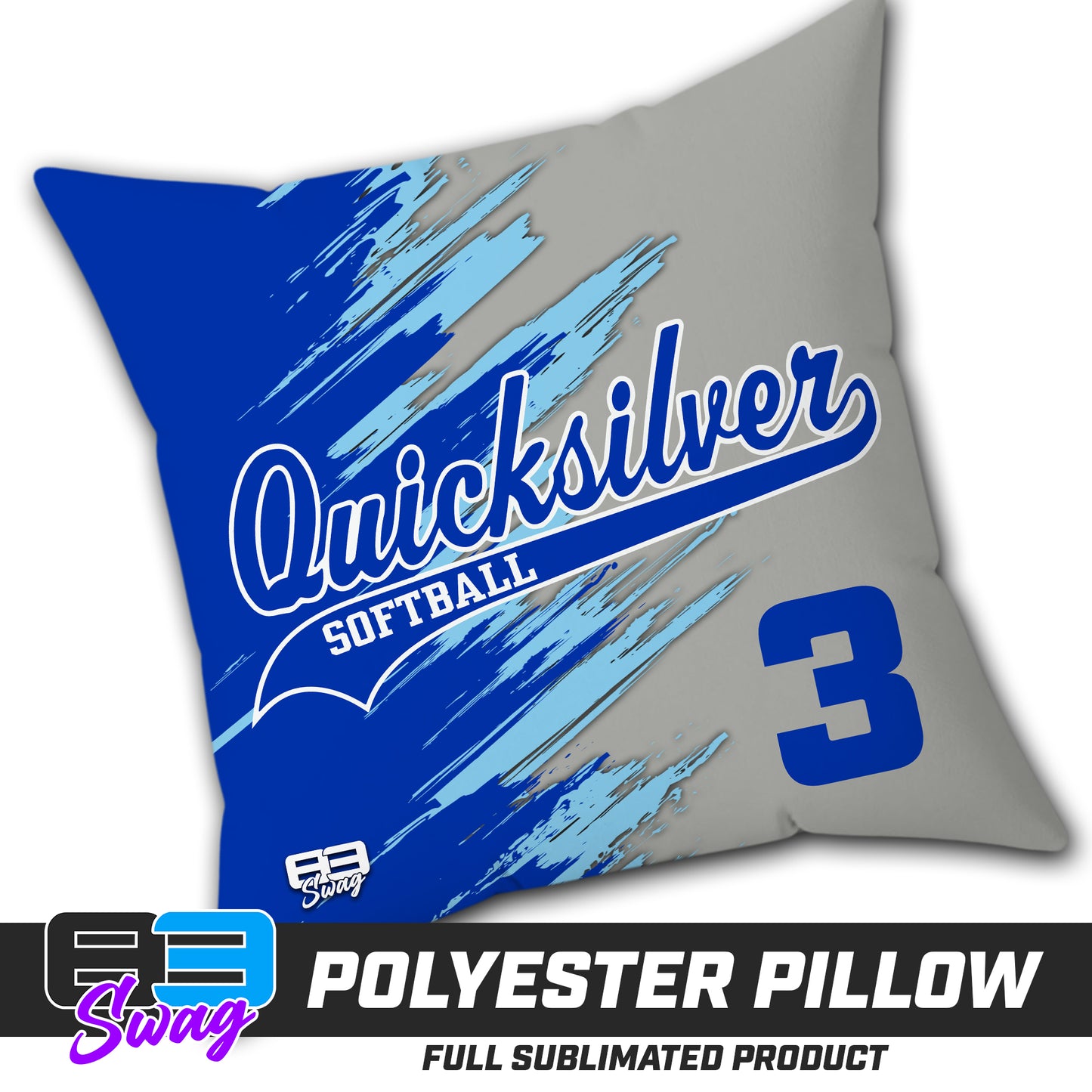 Double Sided Polyester Square Pillow - Quicksilver Softball