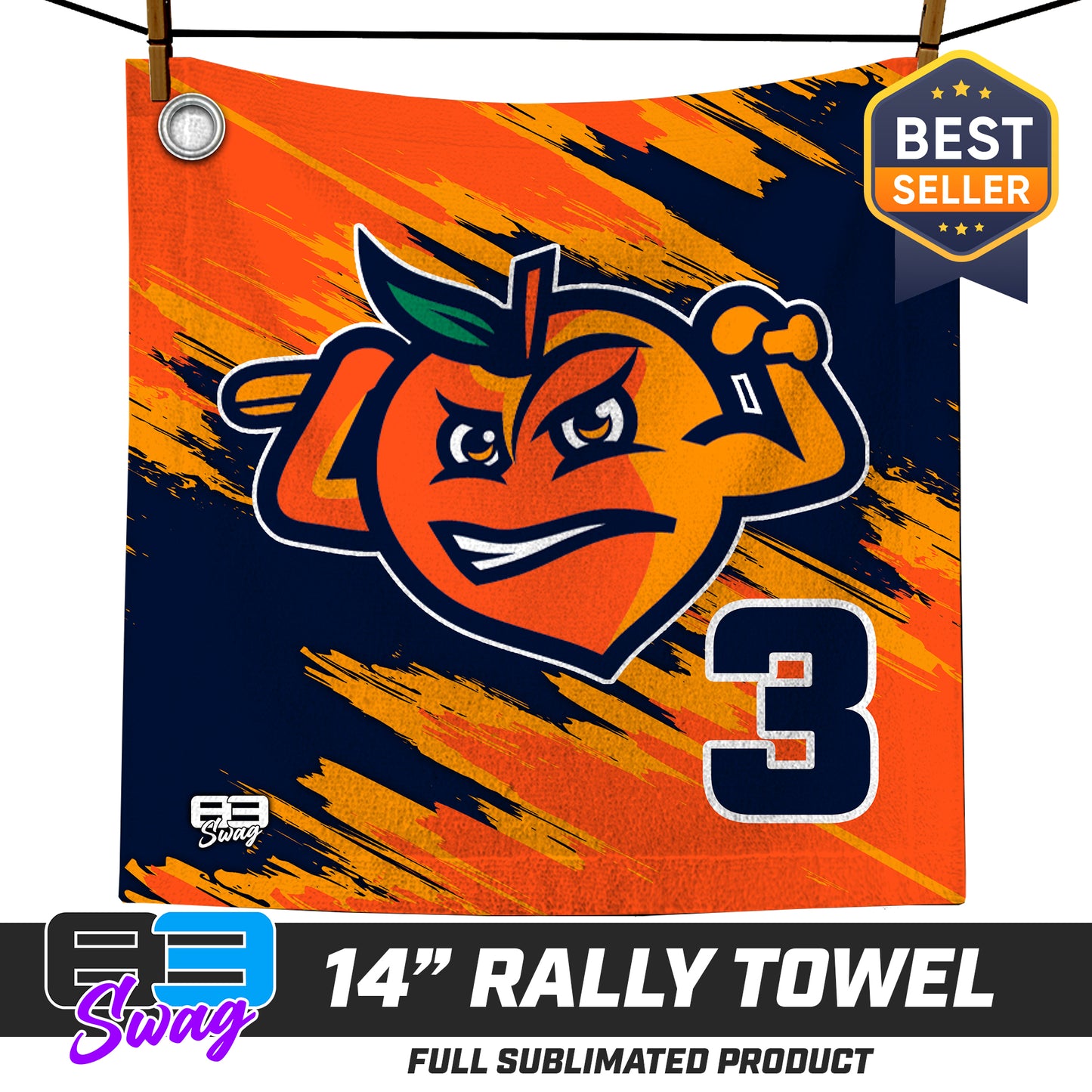 14"x14" Rally Towel - Peach Clobbers Baseball