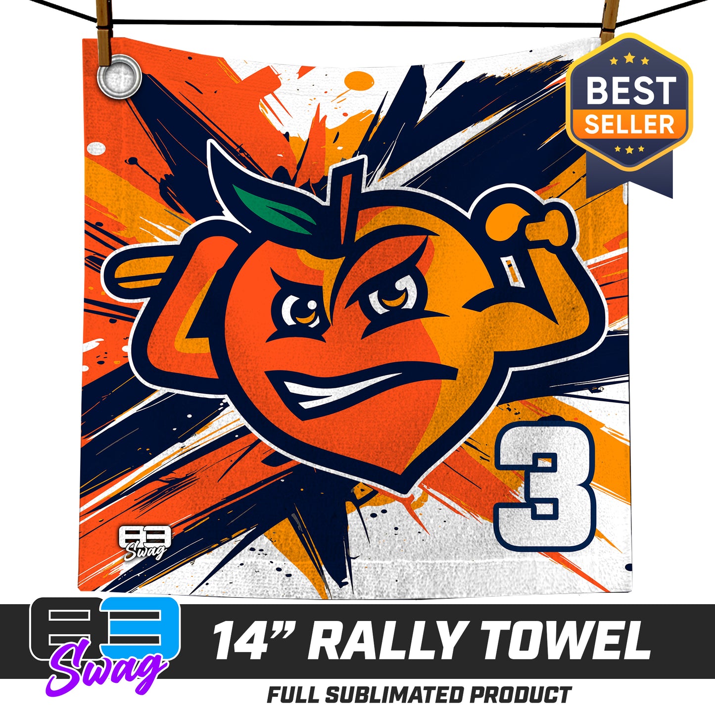 14"x14" Rally Towel - Peach Clobbers Baseball V.26