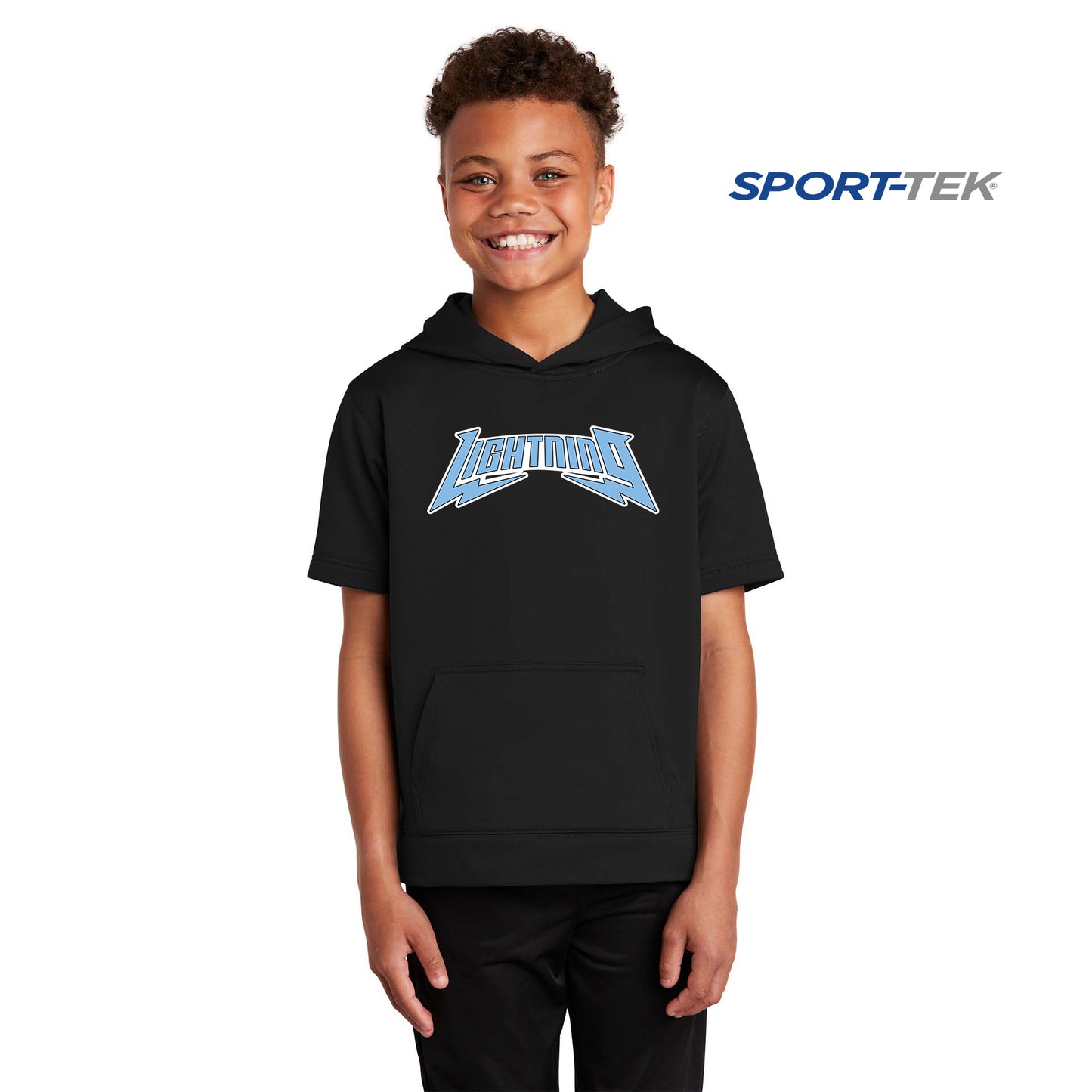 Sport-Tek Youth Sport-Wick Fleece Short Sleeve Hooded Pullover - Lightning Baseball