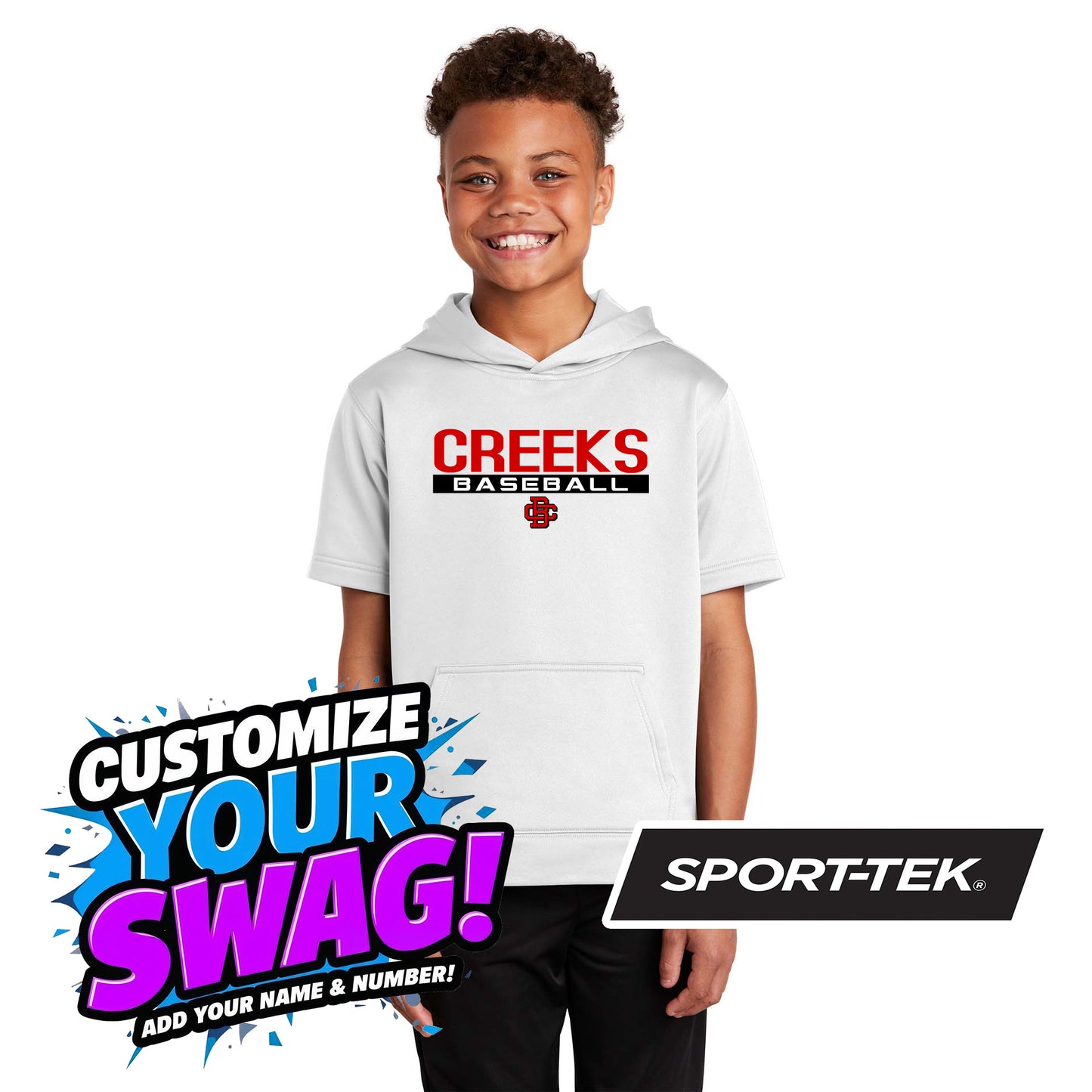 Sport-Tek Youth Sport-Wick Fleece Short Sleeve Hooded Pullover YST251 - Creeks Baseball Club - CBC