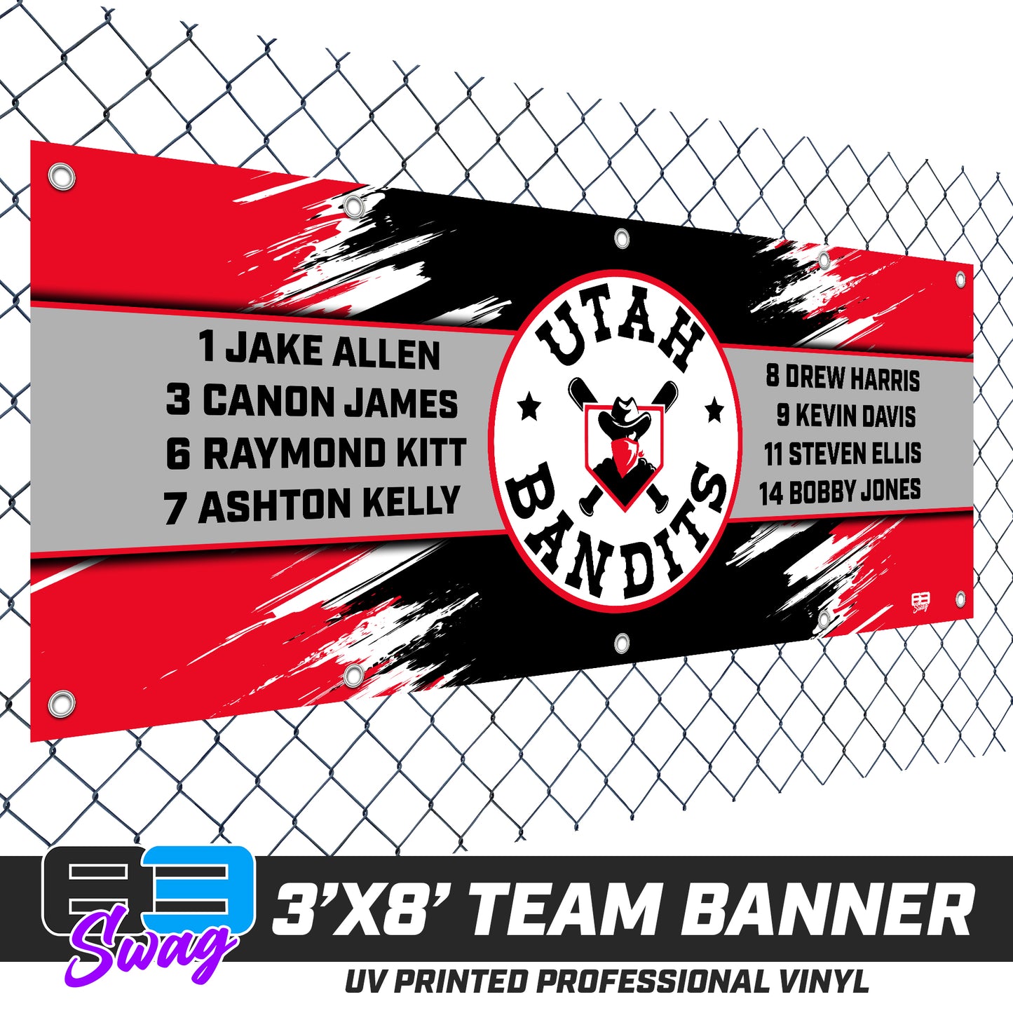 3'x8' Team Vinyl Banner with Roster - Utah Bandits Baseball