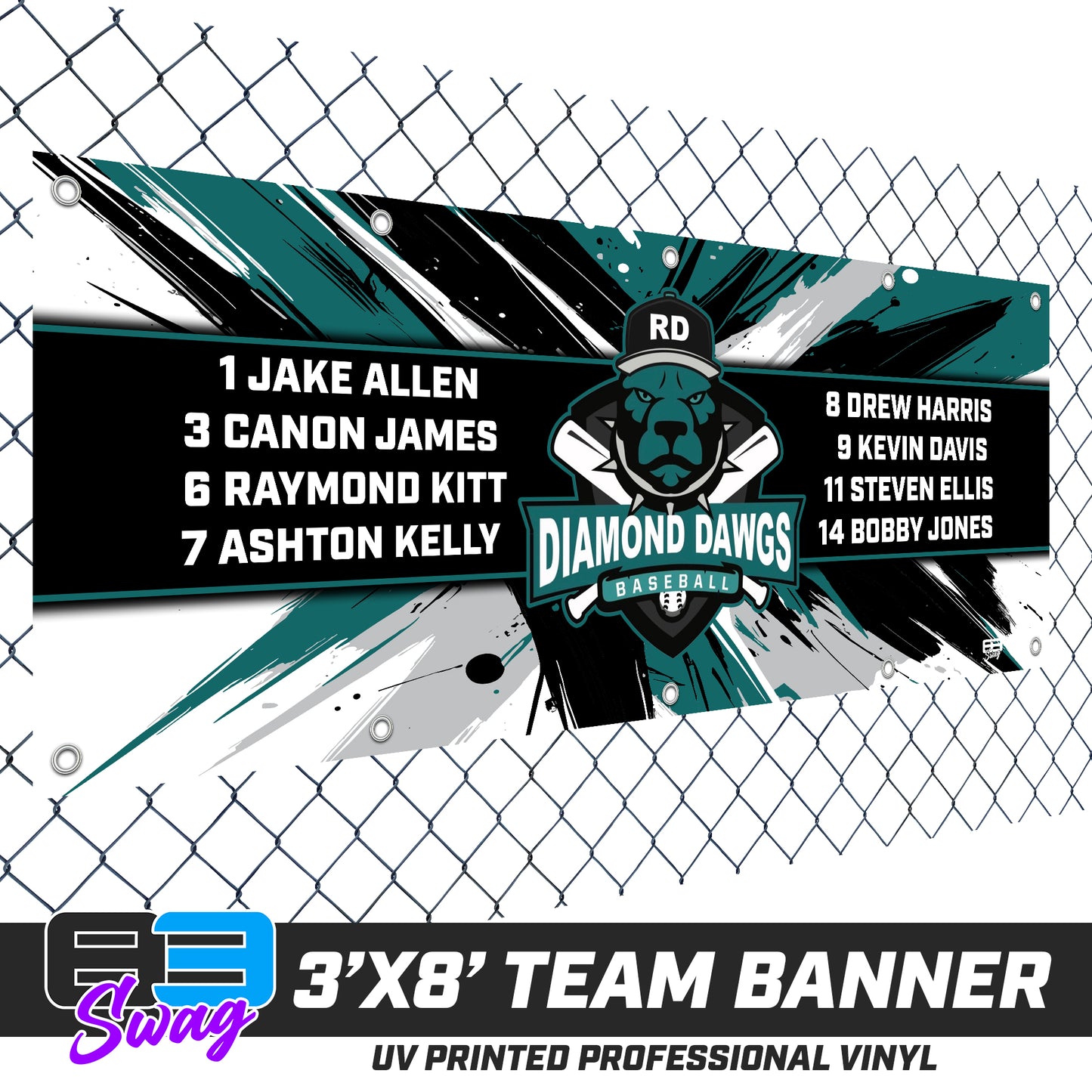 3'x8' Team Vinyl Banner with Roster - Diamond Dawgs V.2016